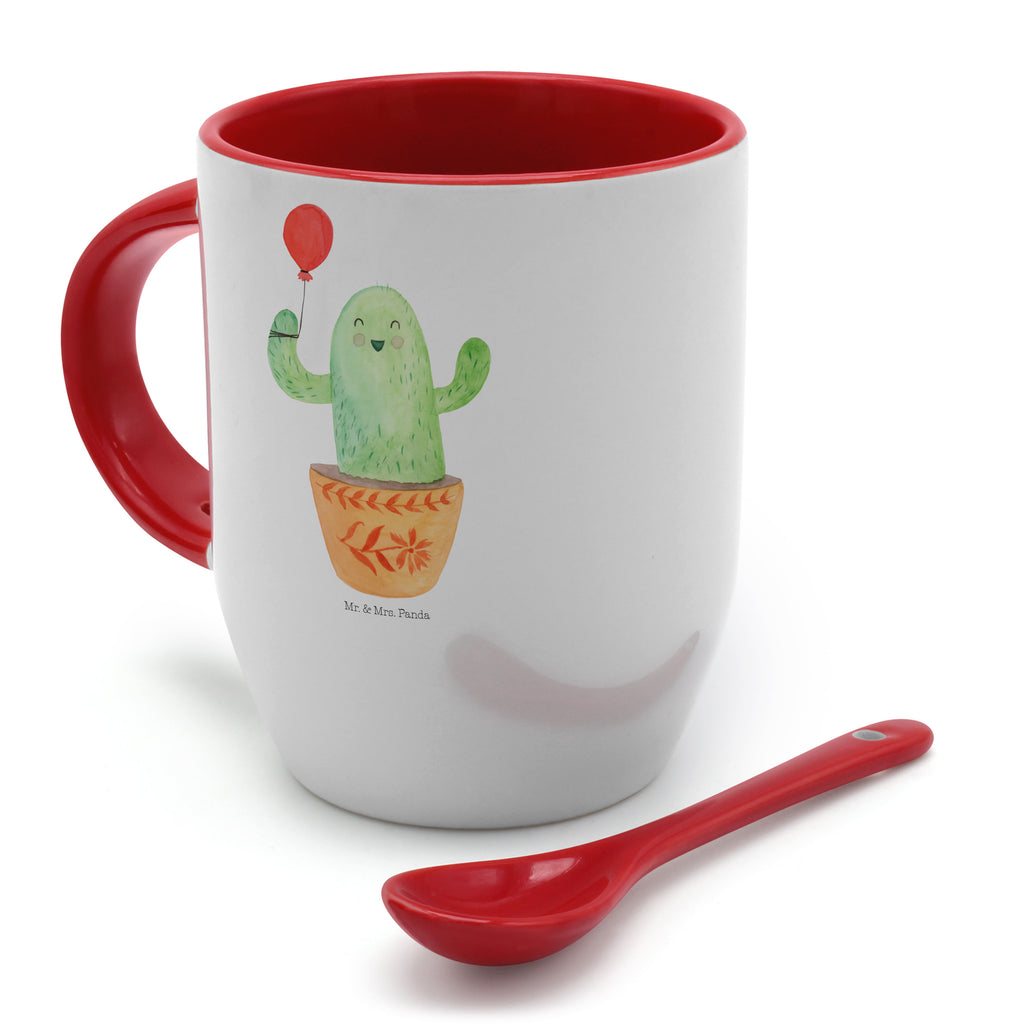 Tasse mit Löffel Kaktus Luftballon Tasse, Kaffeetasse, Tassen, Tasse mit Spruch, Kaffeebecher, Tasse mit Löffel, Kaktus, Kakteen, Luftballon, Neustart, Freude, Büro, Stress, Büroalltag, Freundin, Freund, Ausbildung, Prüfung