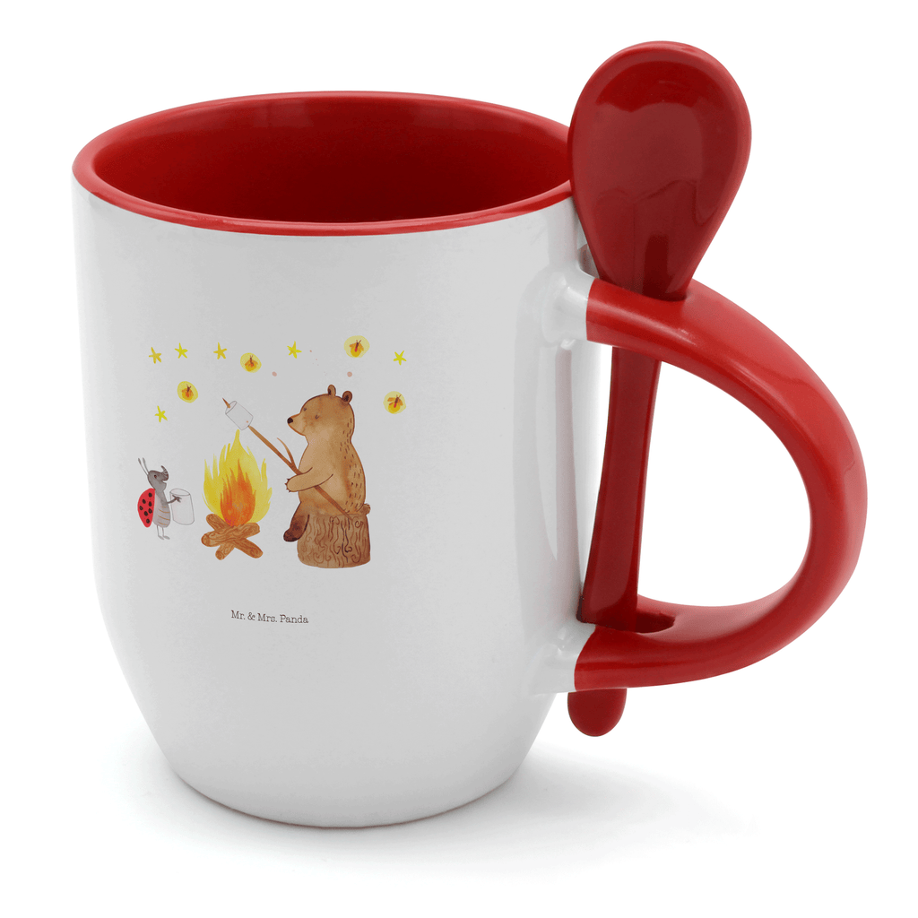 Tasse mit Löffel Bär & Marienkäfer Lagerfeuer Tasse, Kaffeetasse, Tassen, Tasse mit Spruch, Kaffeebecher, Tasse mit Löffel, Bär, Teddy, Teddybär, Lagerfeuer