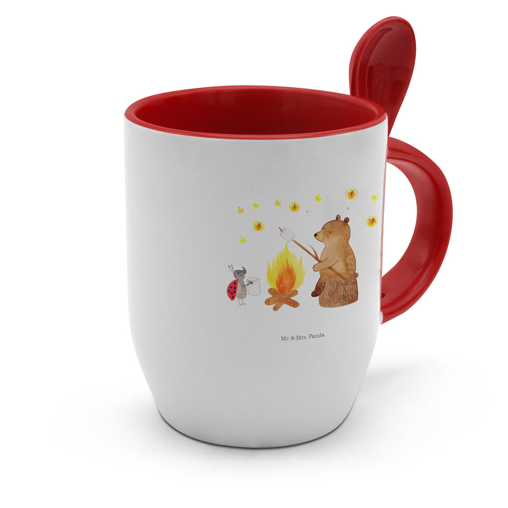 Tasse mit Löffel Bär & Marienkäfer Lagerfeuer Tasse, Kaffeetasse, Tassen, Tasse mit Spruch, Kaffeebecher, Tasse mit Löffel, Bär, Teddy, Teddybär, Lagerfeuer