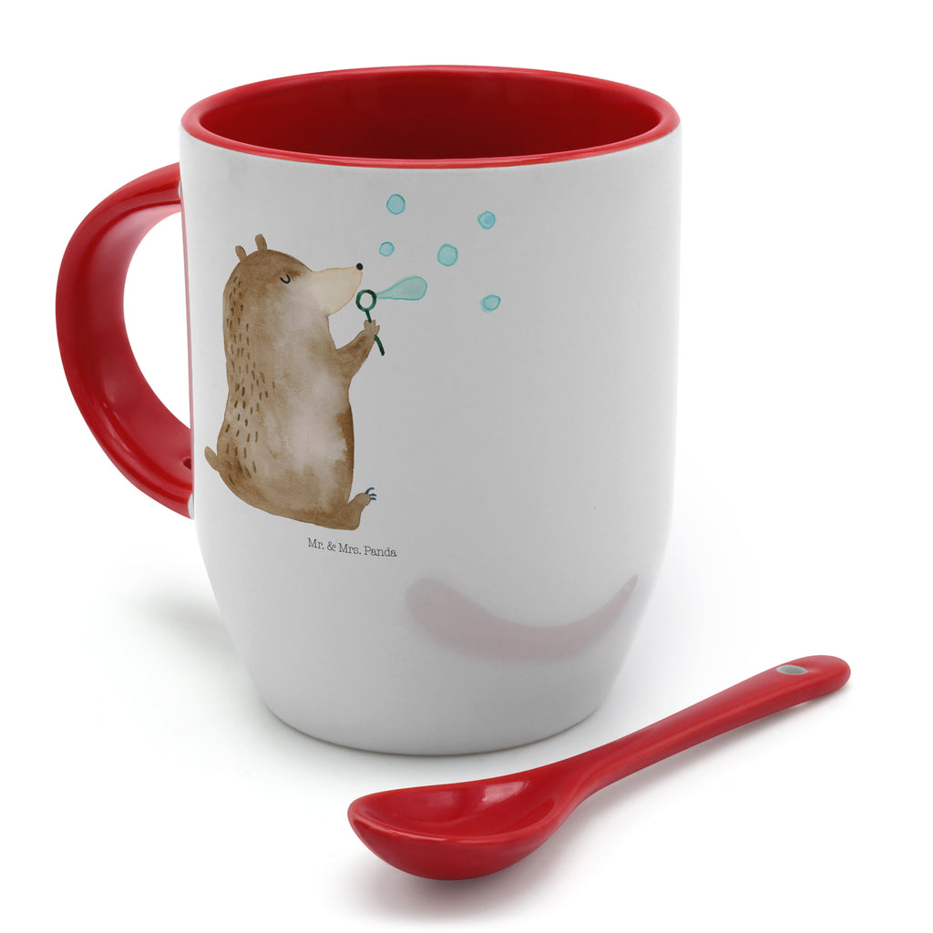 Tasse mit Löffel Bär Seifenblasen Tasse, Kaffeetasse, Tassen, Tasse mit Spruch, Kaffeebecher, Tasse mit Löffel, Bär, Teddy, Teddybär, Seifenblasen Bär Lustig Sein Glücklich Traurig Happy