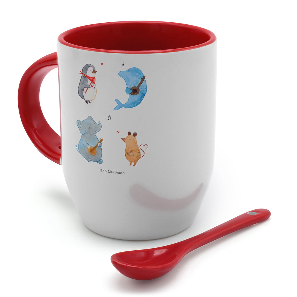 Tasse mit Löffel Big Band Tasse, Kaffeetasse, Tassen, Tasse mit Spruch, Kaffeebecher, Tasse mit Löffel, Tiermotive, Gute Laune, lustige Sprüche, Tiere, Hund, Pinguin, Maus, Elefant, Delfin, Gitarre, Band, Triangel, Musikanten, Musik