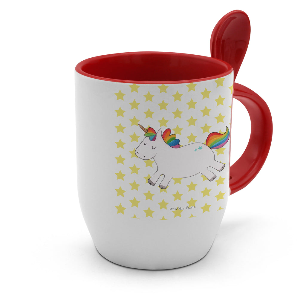 Tasse mit Löffel Einhorn Happy Tasse, Kaffeetasse, Tassen, Tasse mit Spruch, Kaffeebecher, Tasse mit Löffel, Einhorn, Einhörner, Einhorn Deko, Pegasus, Unicorn, glücklich, fröhlich, Spaß, Freude, Lebensfreude, witzig, spannend, Lächeln, Lachen