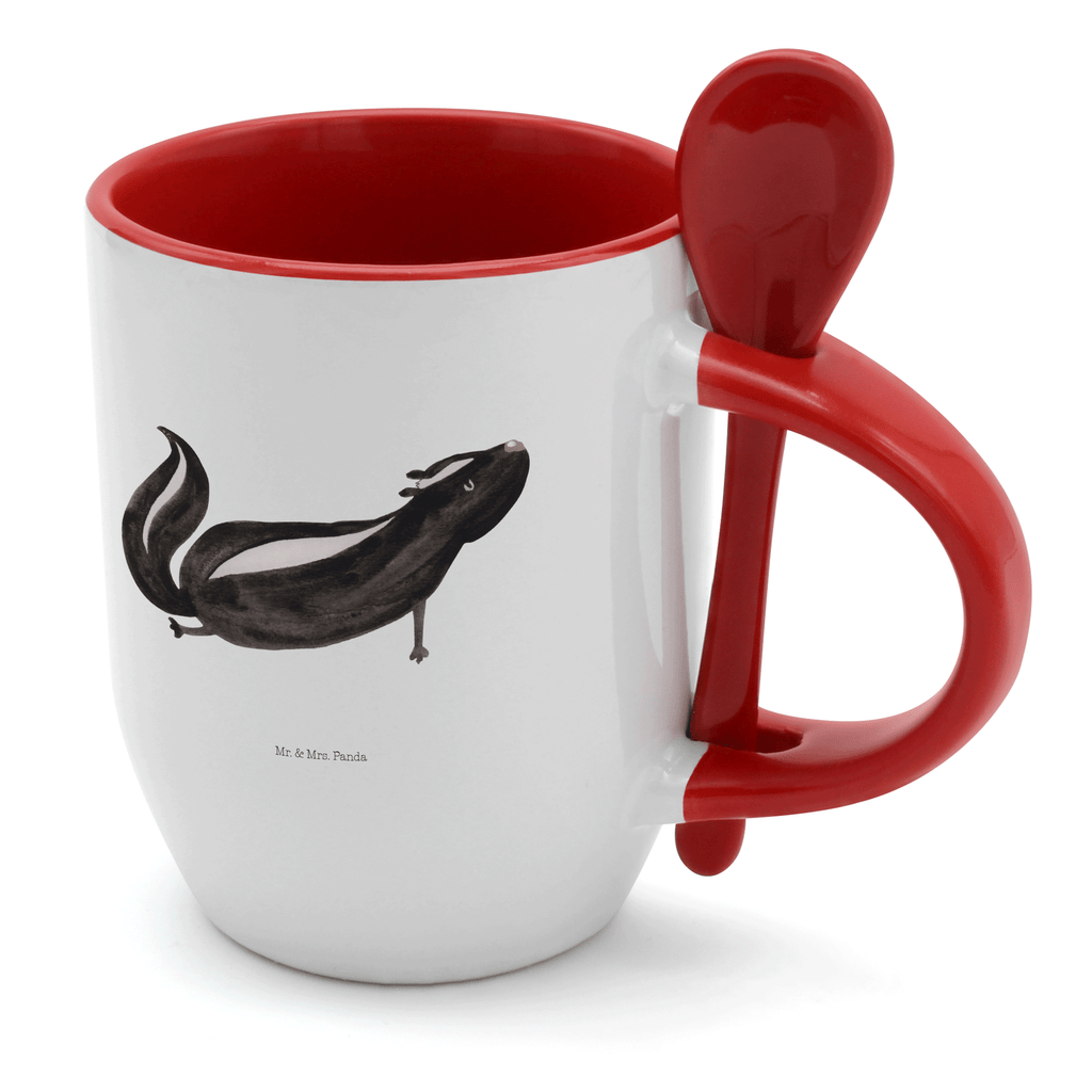 Tasse mit Löffel Stinktier Yoga Tasse, Kaffeetasse, Tassen, Tasse mit Spruch, Kaffeebecher, Tasse mit Löffel, Stinktier, Skunk, Wildtier, Raubtier, Stinker, Stinki, Yoga, Namaste, Lebe, Liebe, Lache