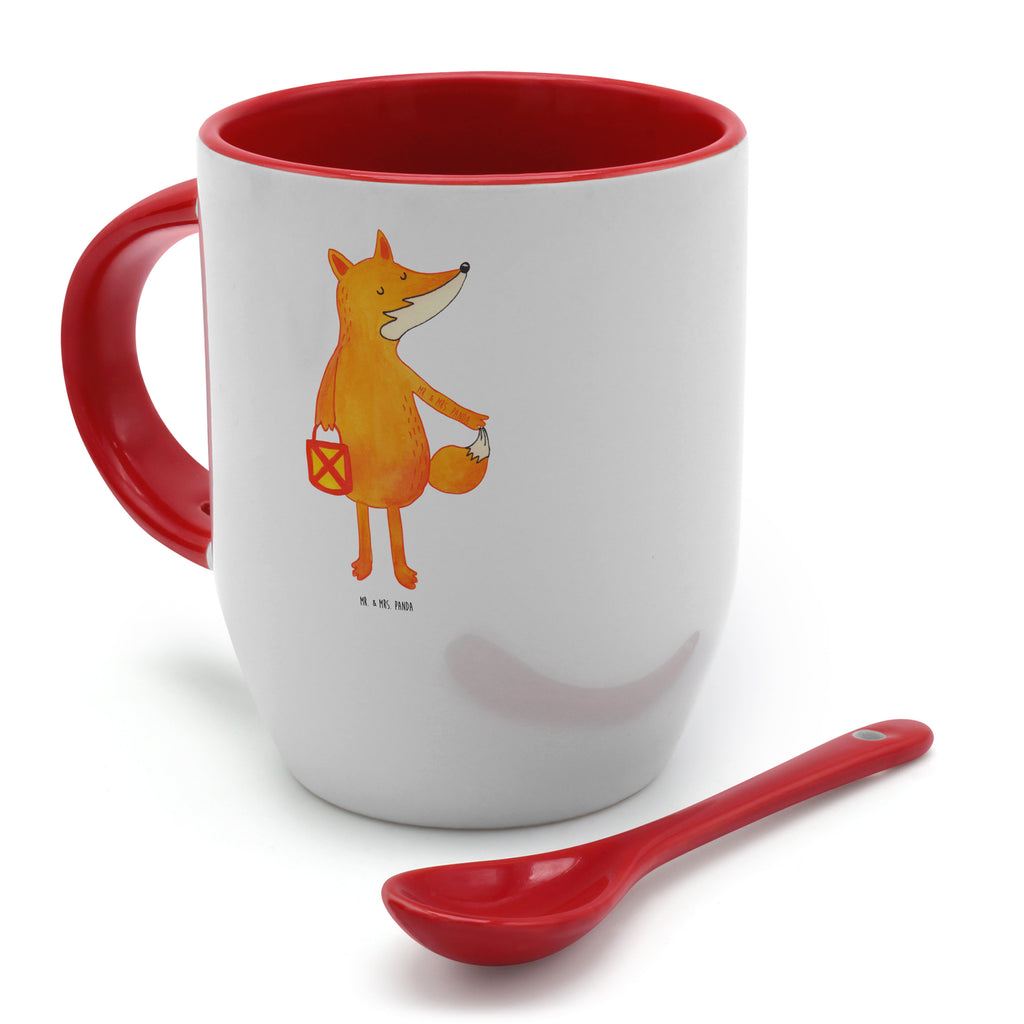 Tasse mit Löffel Fuchs Laterne Tasse, Kaffeetasse, Tassen, Tasse mit Spruch, Kaffeebecher, Tasse mit Löffel, Fuchs, Füchse, Spruch trösten, Liebeskummer Spruch, Laterne, Sankt Martin, Laternenumzug, Aufmuntern, Cäsar Otto Hugo Flaischlen