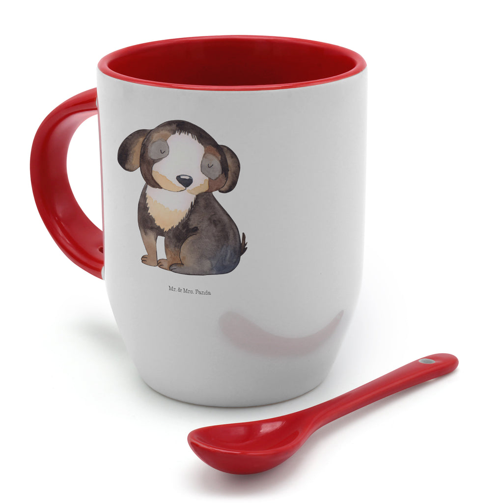 Tasse mit Löffel Hund entspannt Tasse, Kaffeetasse, Tassen, Tasse mit Spruch, Kaffeebecher, Tasse mit Löffel, Hund, Hundemotiv, Haustier, Hunderasse, Tierliebhaber, Hundebesitzer, Sprüche, schwarzer Hund, Hundeliebe, Liebe, Hundeglück