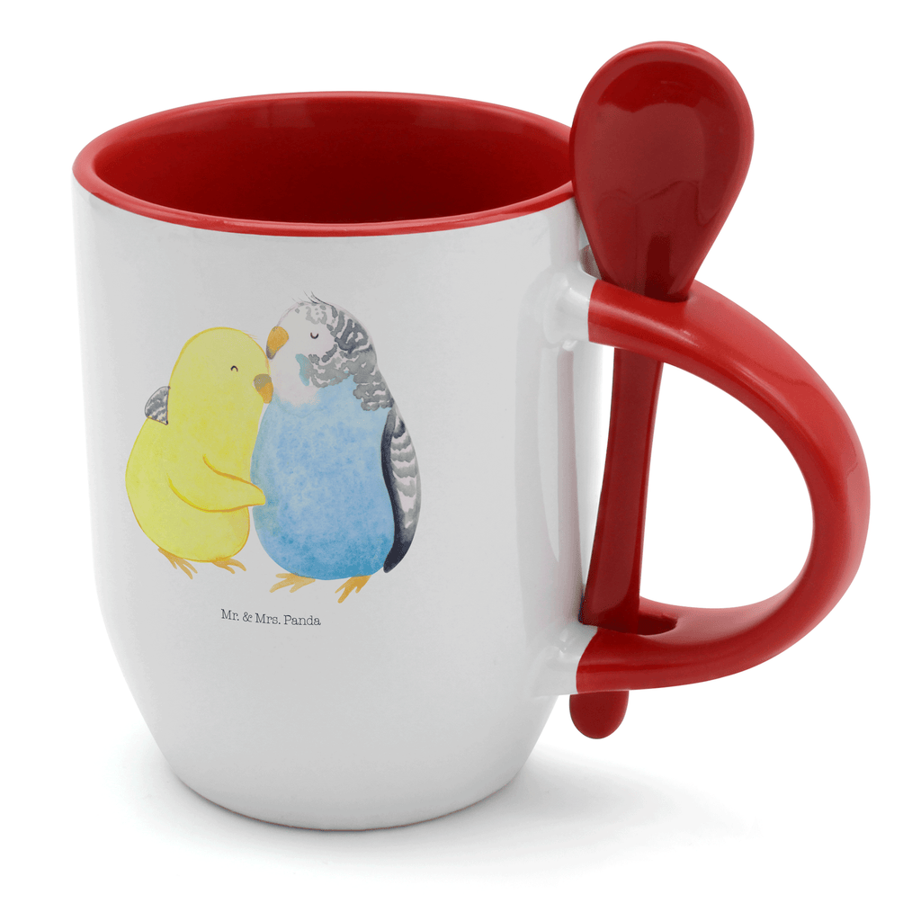 Tasse mit Löffel Wellensittich Liebe Tasse, Kaffeetasse, Tassen, Tasse mit Spruch, Kaffeebecher, Tasse mit Löffel, Liebe, Partner, Freund, Freundin, Ehemann, Ehefrau, Heiraten, Verlobung, Heiratsantrag, Liebesgeschenk, Jahrestag, Hocheitstag, Vögel, Wellensittich, Nähe, Kuscheln, Vertrauen