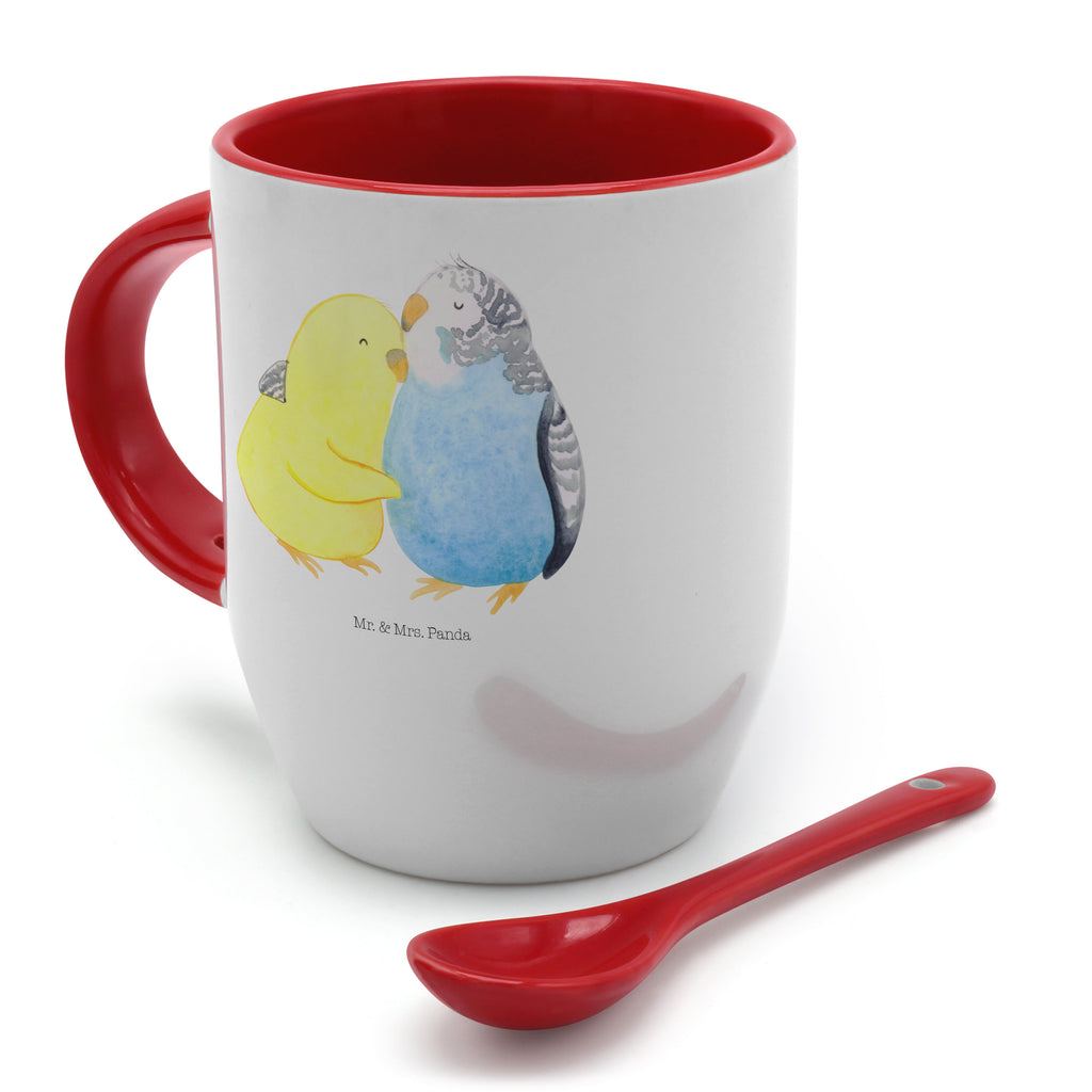 Tasse mit Löffel Wellensittich Liebe Tasse, Kaffeetasse, Tassen, Tasse mit Spruch, Kaffeebecher, Tasse mit Löffel, Liebe, Partner, Freund, Freundin, Ehemann, Ehefrau, Heiraten, Verlobung, Heiratsantrag, Liebesgeschenk, Jahrestag, Hocheitstag, Vögel, Wellensittich, Nähe, Kuscheln, Vertrauen