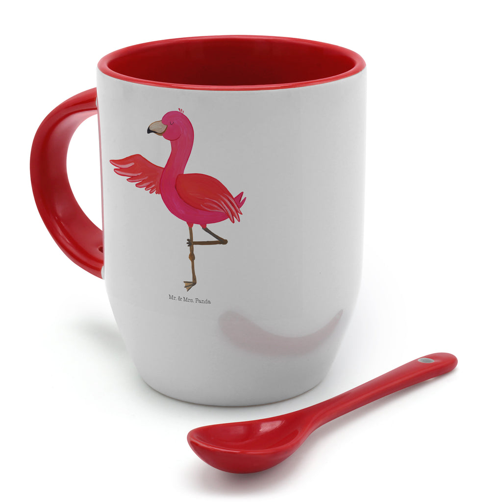 Tasse mit Löffel Flamingo Yoga Tasse, Kaffeetasse, Tassen, Tasse mit Spruch, Kaffeebecher, Tasse mit Löffel, Flamingo, Vogel, Yoga, Namaste, Achtsamkeit, Yoga-Übung, Entspannung, Ärger, Aufregen, Tiefenentspannung