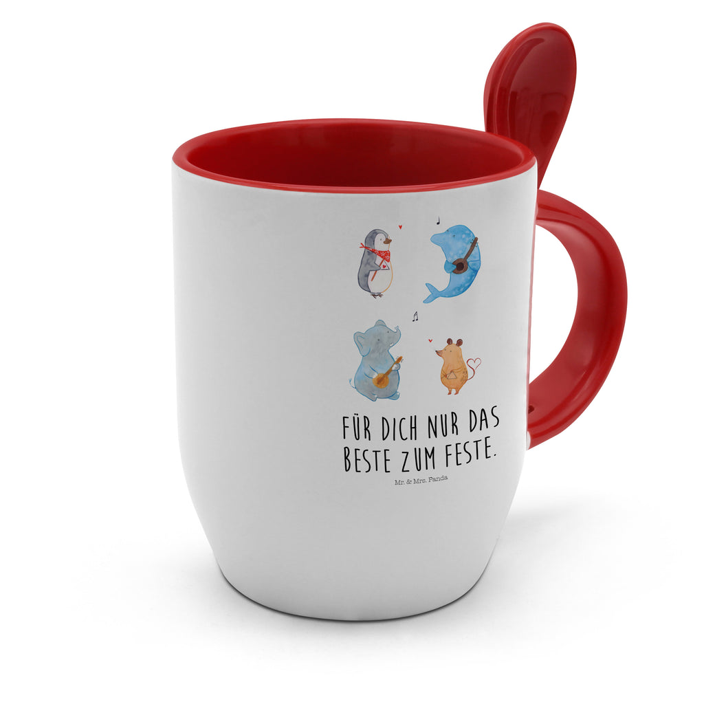 Tasse mit Löffel Big Band Tasse, Kaffeetasse, Tassen, Tasse mit Spruch, Kaffeebecher, Tasse mit Löffel, Tiermotive, Gute Laune, lustige Sprüche, Tiere, Hund, Pinguin, Maus, Elefant, Delfin, Gitarre, Band, Triangel, Musikanten, Musik