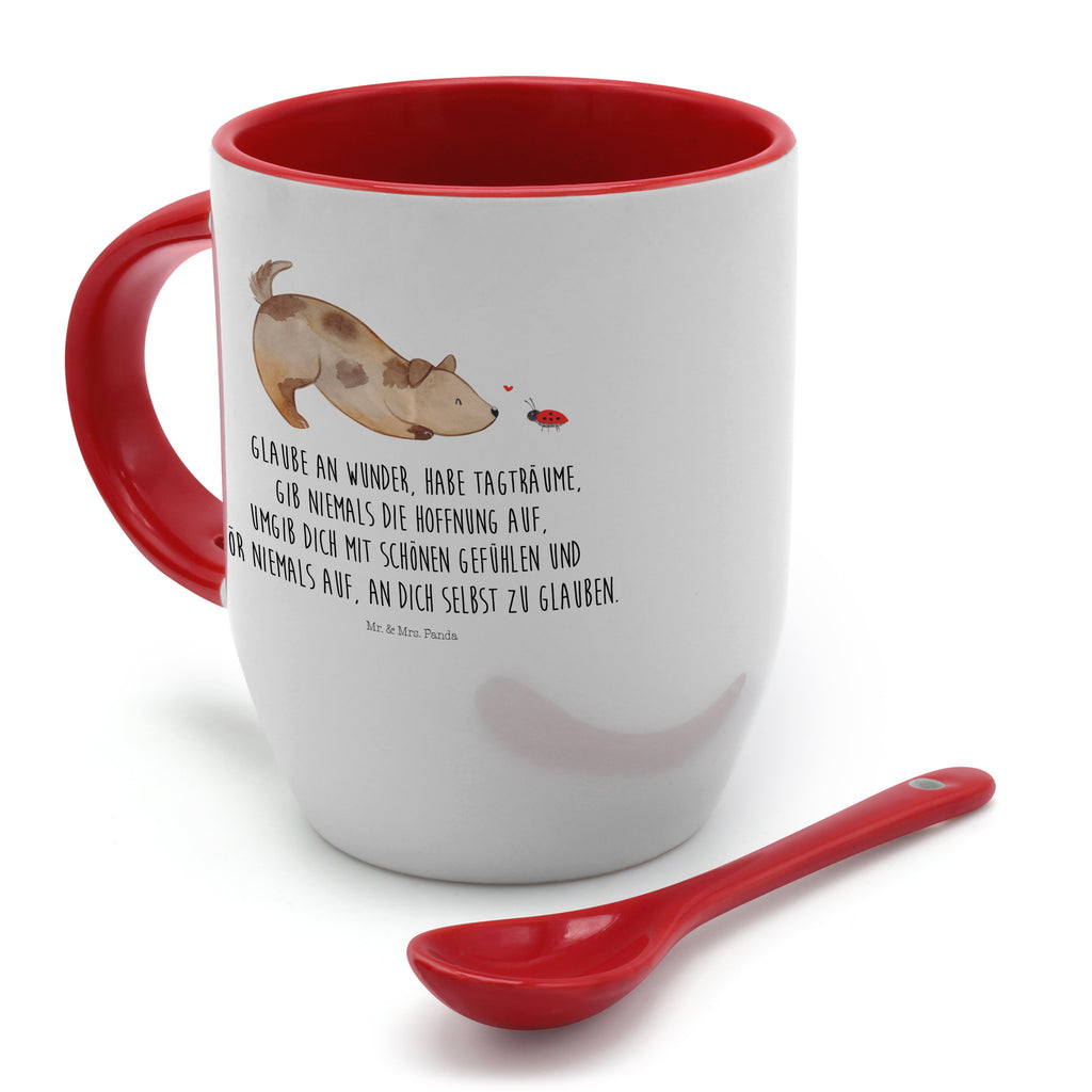 Tasse mit Löffel Hund Marienkäfer Tasse, Kaffeetasse, Tassen, Tasse mit Spruch, Kaffeebecher, Tasse mit Löffel, Hund, Hundemotiv, Haustier, Hunderasse, Tierliebhaber, Hundebesitzer, Sprüche, Hunde, Hundespruch, Marienkäfer, Mischling, Mischlinghund