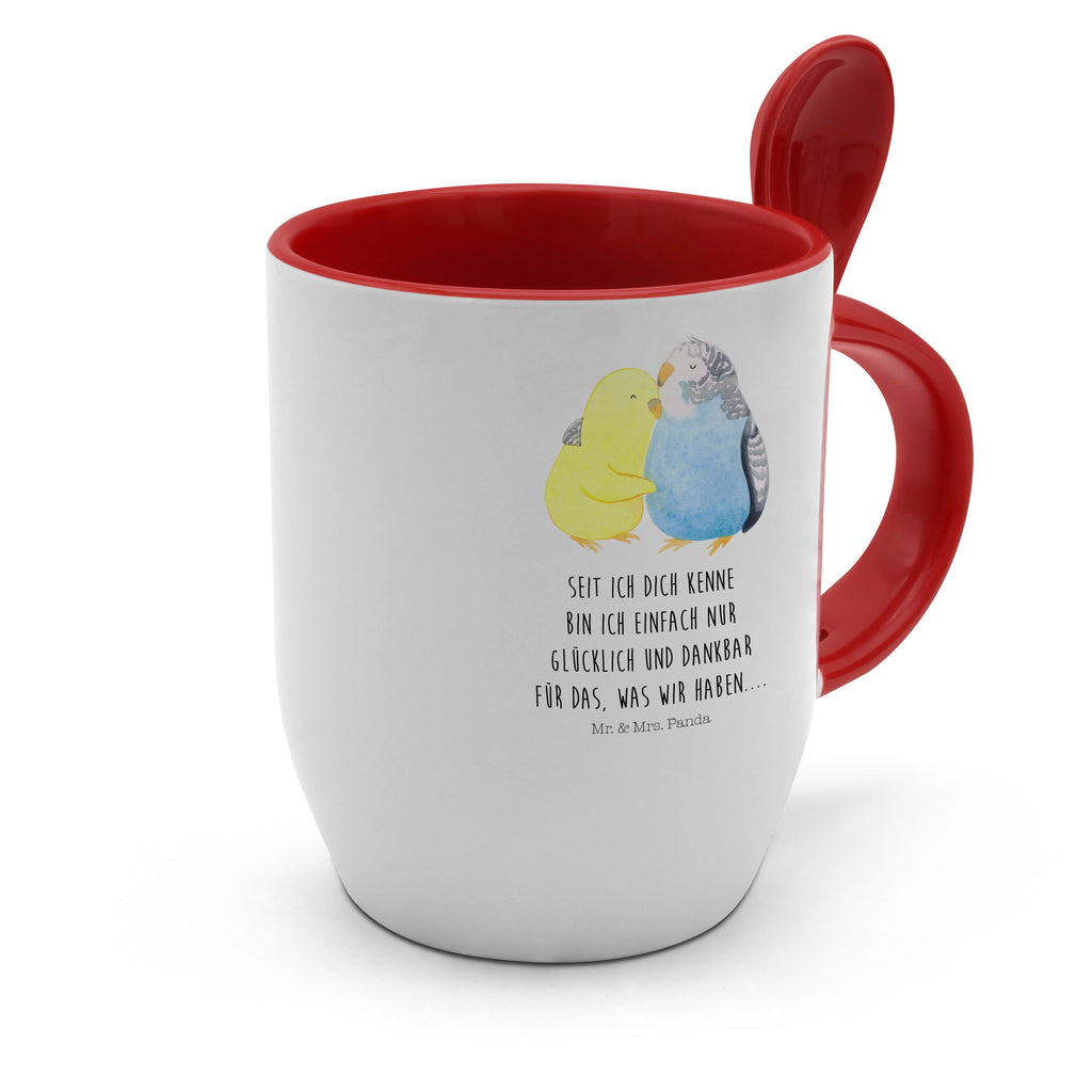 Tasse mit Löffel Wellensittich Liebe Tasse, Kaffeetasse, Tassen, Tasse mit Spruch, Kaffeebecher, Tasse mit Löffel, Liebe, Partner, Freund, Freundin, Ehemann, Ehefrau, Heiraten, Verlobung, Heiratsantrag, Liebesgeschenk, Jahrestag, Hocheitstag, Vögel, Wellensittich, Nähe, Kuscheln, Vertrauen