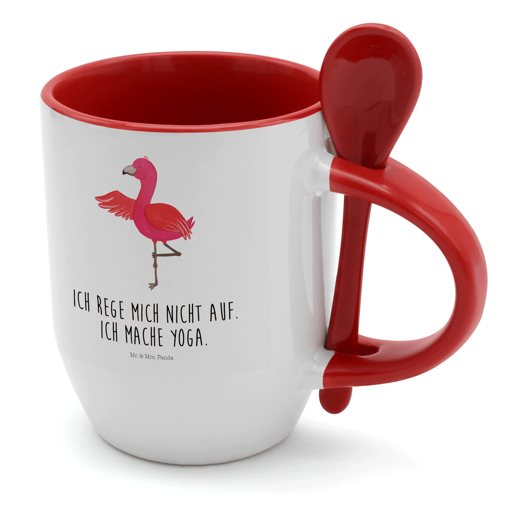 Tasse mit Löffel Flamingo Yoga Tasse, Kaffeetasse, Tassen, Tasse mit Spruch, Kaffeebecher, Tasse mit Löffel, Flamingo, Vogel, Yoga, Namaste, Achtsamkeit, Yoga-Übung, Entspannung, Ärger, Aufregen, Tiefenentspannung