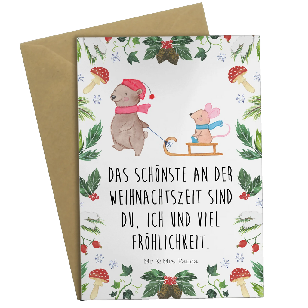 Grußkarte Bär Maus Schlitten Grußkarte, Klappkarte, Einladungskarte, Glückwunschkarte, Hochzeitskarte, Geburtstagskarte, Karte, Ansichtskarten, Winter, Weihnachten, Weihnachtsdeko, Nikolaus, Advent, Heiligabend, Wintermotiv