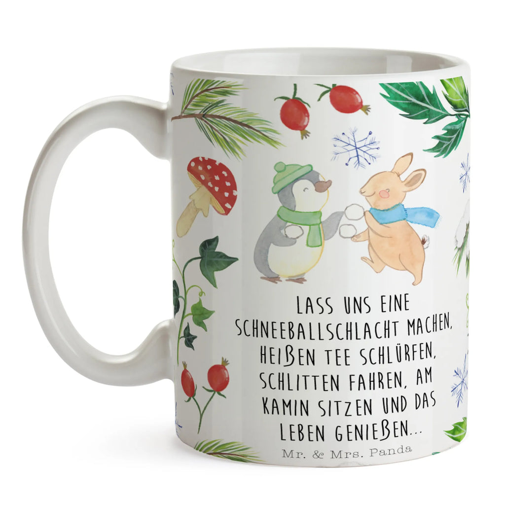 Tasse Pinguin Hase Schneeballschlacht Tasse, Kaffeetasse, Teetasse, Becher, Kaffeebecher, Teebecher, Keramiktasse, Porzellantasse, Büro Tasse, Geschenk Tasse, Tasse Sprüche, Tasse Motive, Kaffeetassen, Tasse bedrucken, Designer Tasse, Cappuccino Tassen, Schöne Teetassen, Winter, Weihnachten, Weihnachtsdeko, Nikolaus, Advent, Heiligabend, Wintermotiv