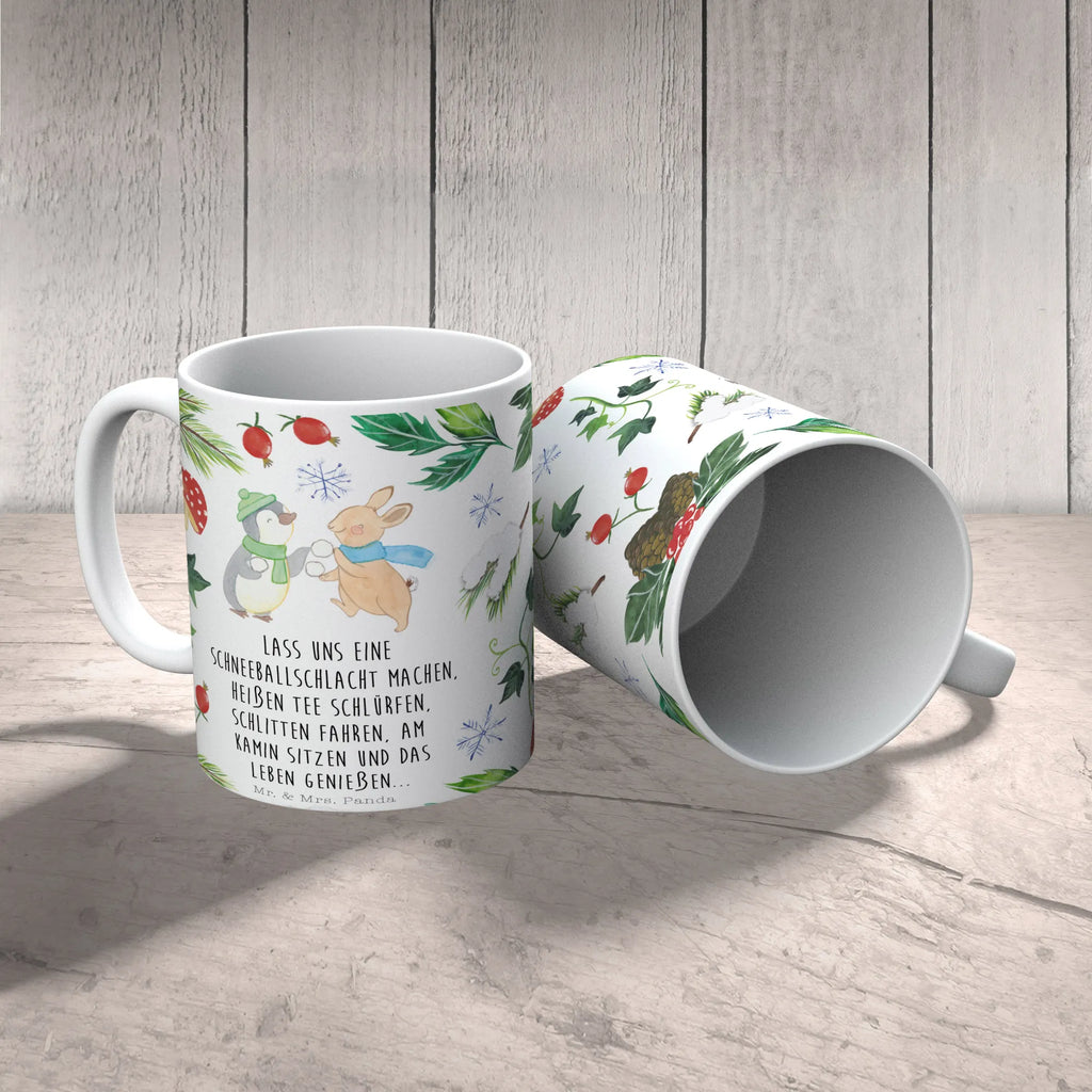 Tasse Pinguin Hase Schneeballschlacht Tasse, Kaffeetasse, Teetasse, Becher, Kaffeebecher, Teebecher, Keramiktasse, Porzellantasse, Büro Tasse, Geschenk Tasse, Tasse Sprüche, Tasse Motive, Kaffeetassen, Tasse bedrucken, Designer Tasse, Cappuccino Tassen, Schöne Teetassen, Winter, Weihnachten, Weihnachtsdeko, Nikolaus, Advent, Heiligabend, Wintermotiv