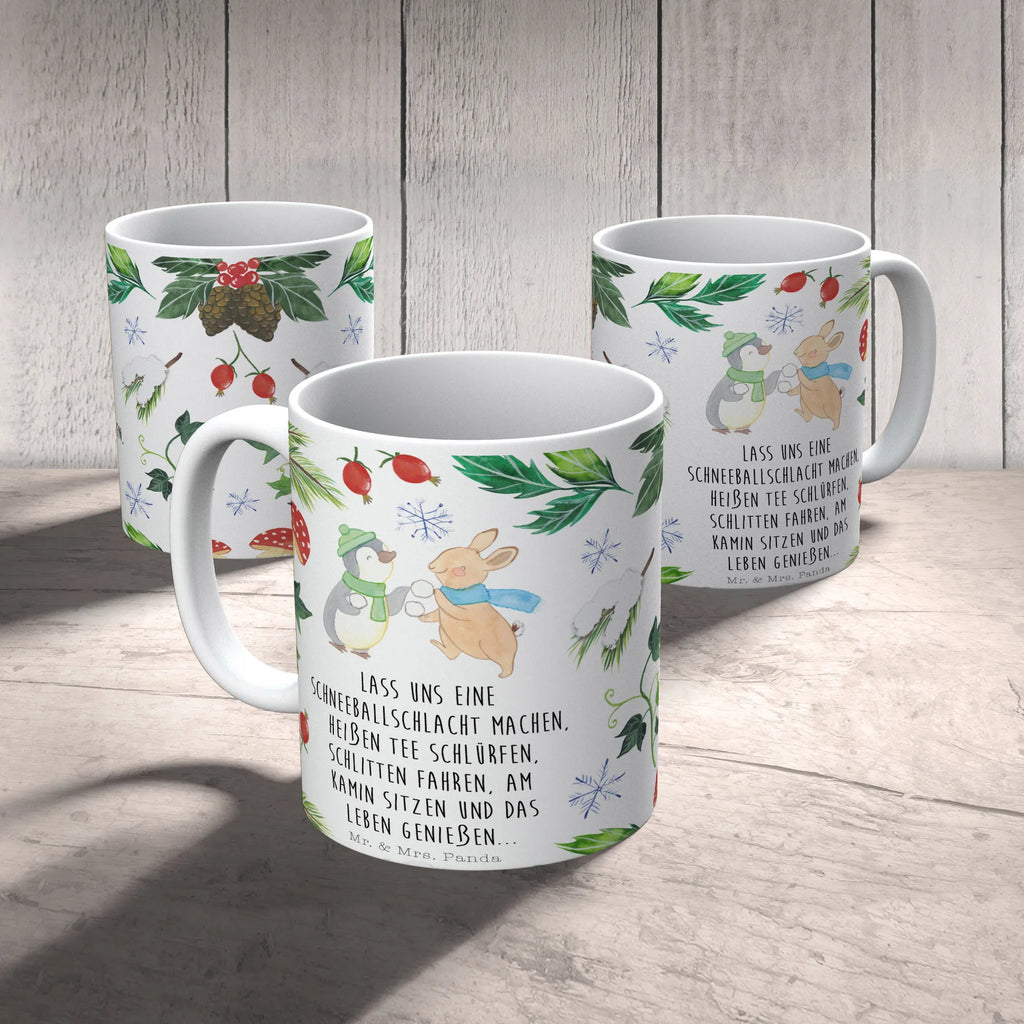 Tasse Pinguin Hase Schneeballschlacht Tasse, Kaffeetasse, Teetasse, Becher, Kaffeebecher, Teebecher, Keramiktasse, Porzellantasse, Büro Tasse, Geschenk Tasse, Tasse Sprüche, Tasse Motive, Kaffeetassen, Tasse bedrucken, Designer Tasse, Cappuccino Tassen, Schöne Teetassen, Winter, Weihnachten, Weihnachtsdeko, Nikolaus, Advent, Heiligabend, Wintermotiv