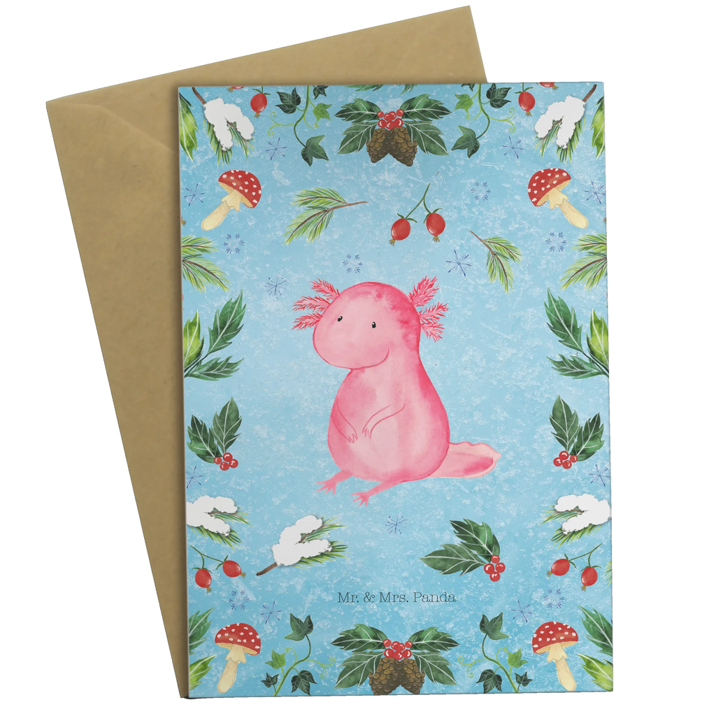 Grußkarte Axolotl Glücklich Grußkarte, Klappkarte, Einladungskarte, Glückwunschkarte, Hochzeitskarte, Geburtstagskarte, Karte, Ansichtskarten, Winter, Weihnachten, Weihnachtsdeko, Nikolaus, Advent, Heiligabend, Wintermotiv