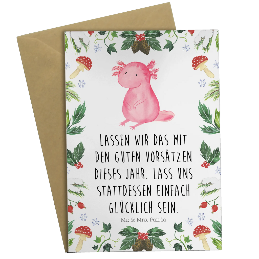 Grußkarte Axolotl Glücklich Grußkarte, Klappkarte, Einladungskarte, Glückwunschkarte, Hochzeitskarte, Geburtstagskarte, Karte, Ansichtskarten, Winter, Weihnachten, Weihnachtsdeko, Nikolaus, Advent, Heiligabend, Wintermotiv