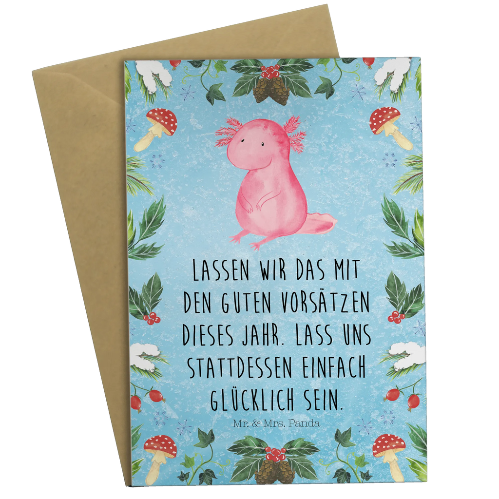 Grußkarte Axolotl Glücklich Grußkarte, Klappkarte, Einladungskarte, Glückwunschkarte, Hochzeitskarte, Geburtstagskarte, Karte, Ansichtskarten, Winter, Weihnachten, Weihnachtsdeko, Nikolaus, Advent, Heiligabend, Wintermotiv