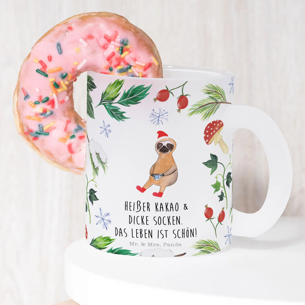 Teetasse Faultier Kakao Teetasse, Teeglas, Teebecher, Tasse mit Henkel, Tasse, Glas Teetasse, Teetasse aus Glas, Winter, Weihnachten, Weihnachtsdeko, Nikolaus, Advent, Heiligabend, Wintermotiv