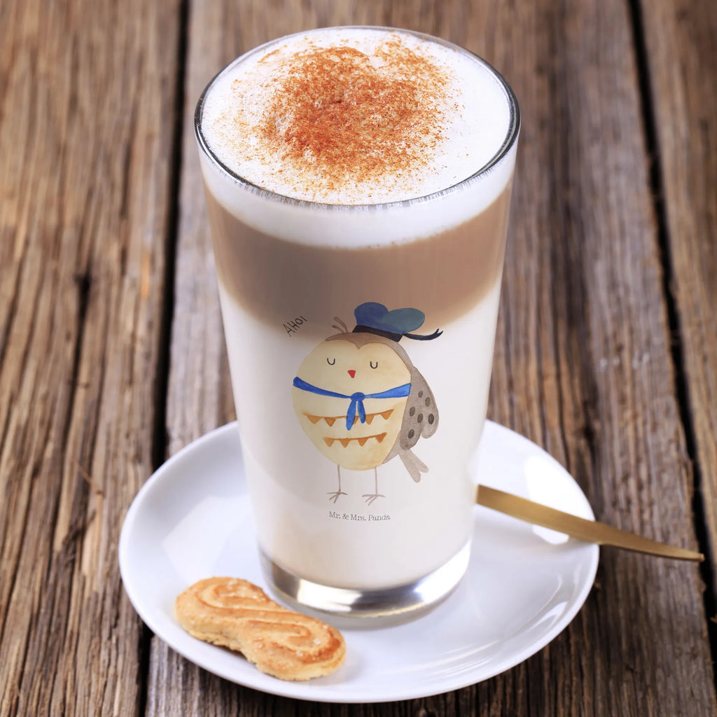 Glas Eule Matrosen Cappuccino Glas, Glas, Cappuccino Tasse, Latte Macchiato, Eule, Eule Spruch, Eule Deko, Owl, Wortspiel lustig, Matrose, Freundin, Ehe, Seefahrer, Heimathafen, Hochzeitstag Geschenk