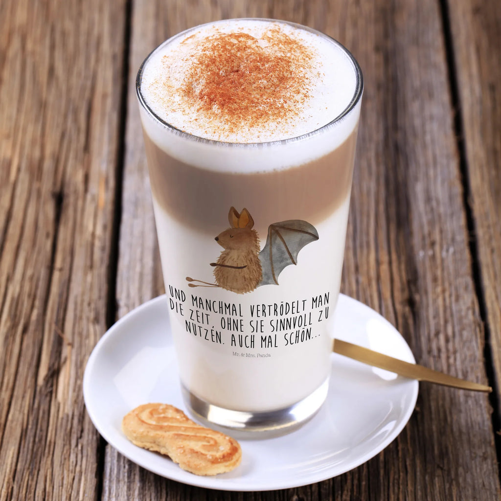 Glas Fledermaus sitzend Cappuccino Glas, Glas, Cappuccino Tasse, Latte Macchiato, Tiermotive, Gute Laune, lustige Sprüche, Tiere, Fledermaus, Fledermäuse, Motivation, entspannen