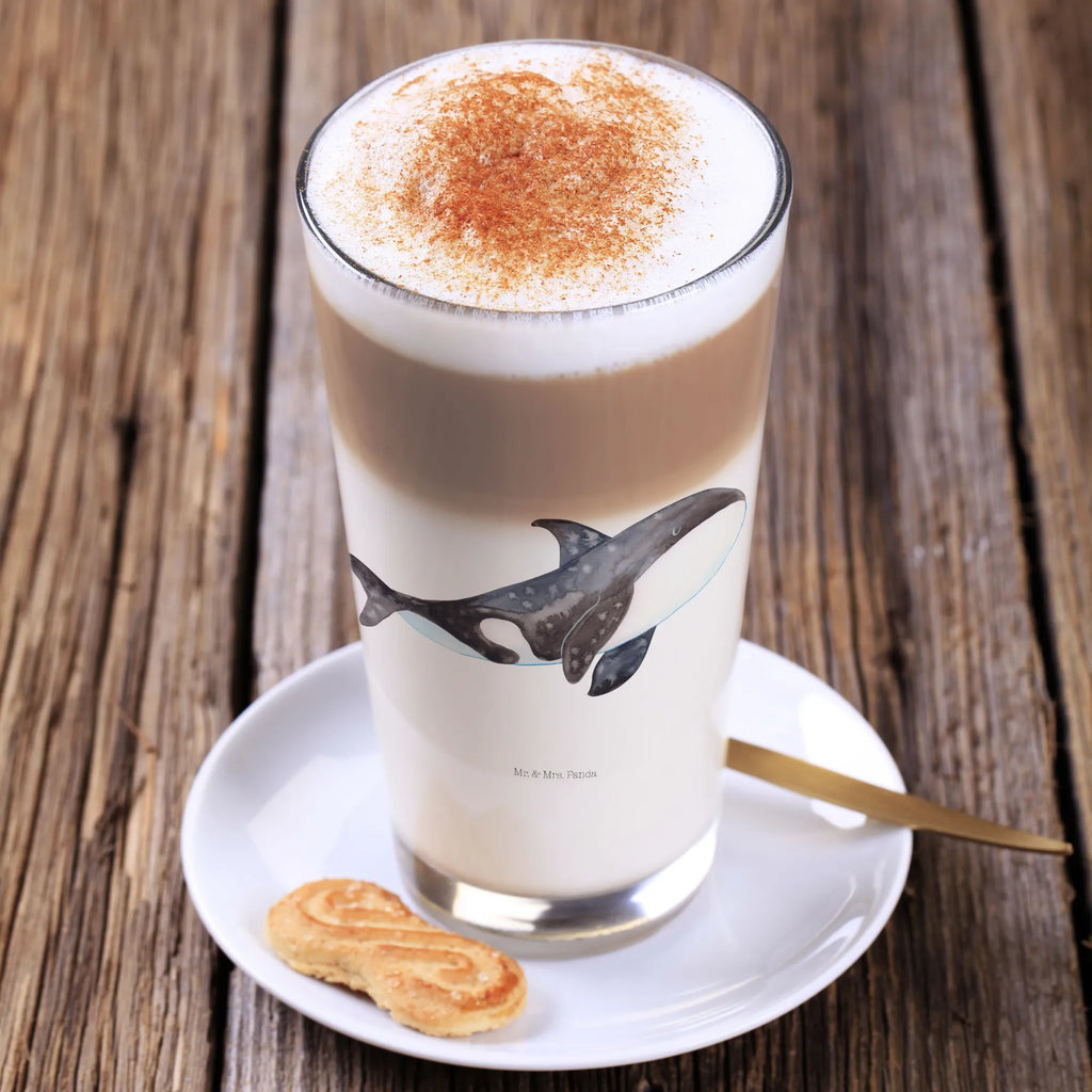 Glas Orca Cappuccino Glas, Glas, Cappuccino Tasse, Latte Macchiato, Meerestiere, Meer, Urlaub, Orca, Orcas, Killerwal, Wal, Möglichkeiten, Büro, Arbeit, Motivation, Selbstliebe, Neustart, Startup