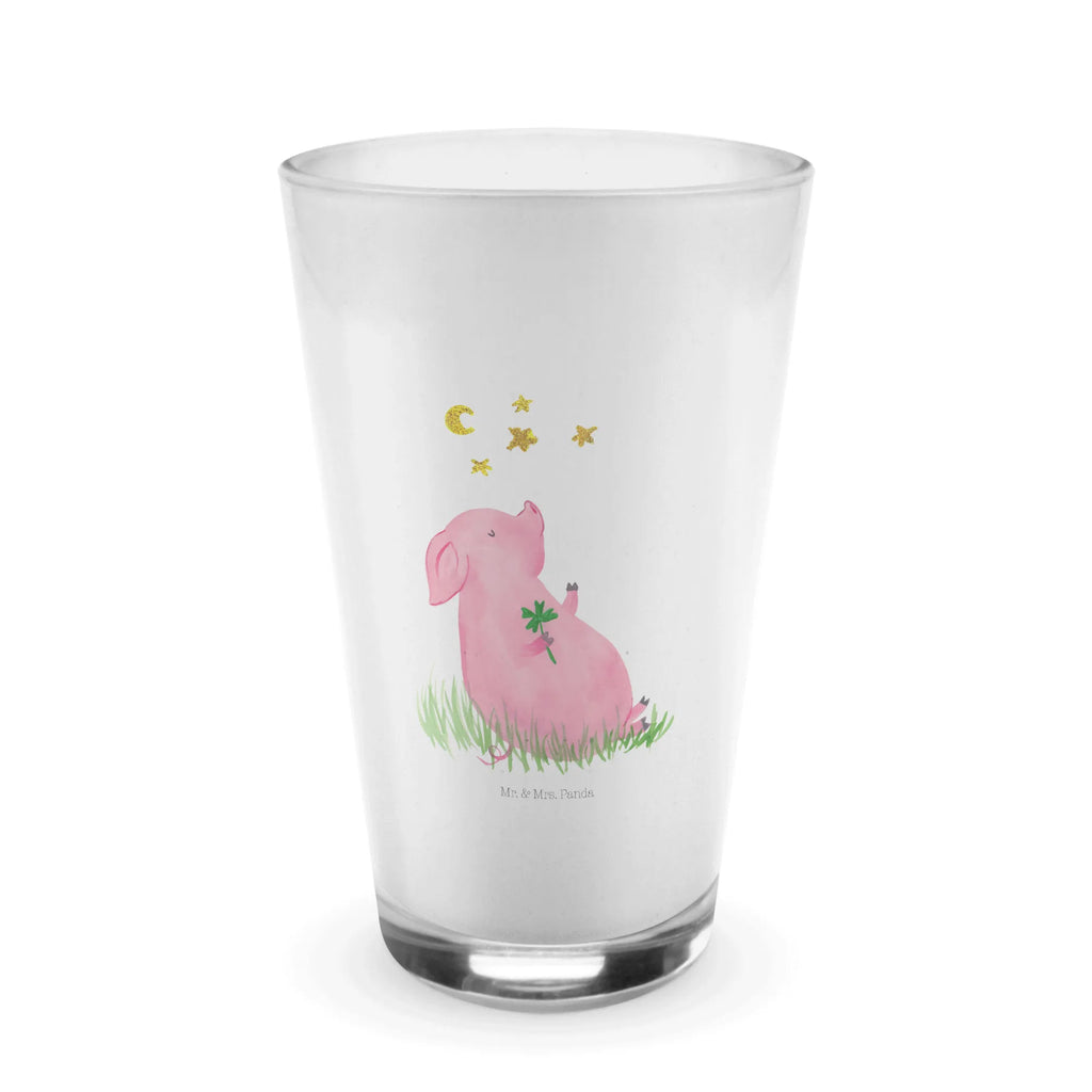 Glas Glücksschwein Cappuccino Glas, Glas, Cappuccino Tasse, Latte Macchiato, Tiermotive, Gute Laune, lustige Sprüche, Tiere, Glücksschwein. Glück, Schwein, Schweinchen, Sterne, Sernchen, Ziele, Träume, Motivation, Glücksbringer