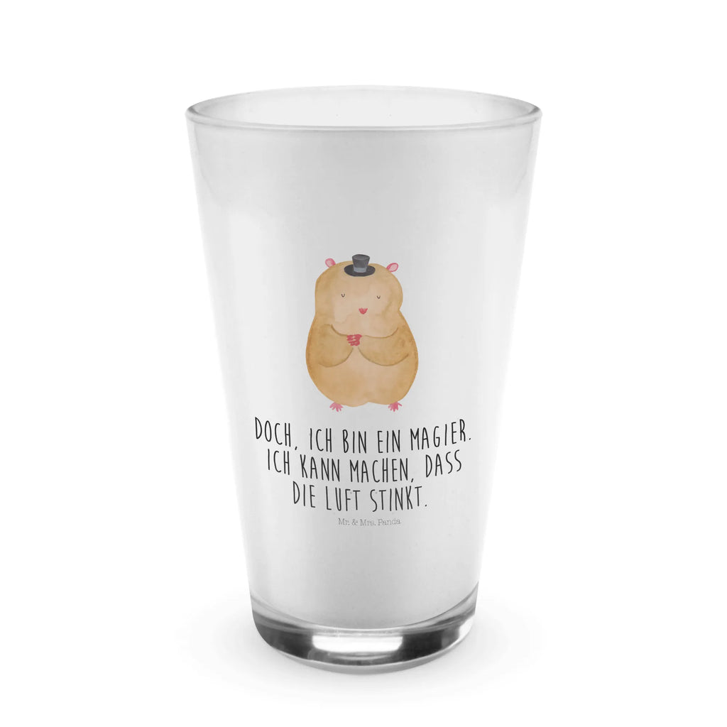 Glas Hamster mit Hut Cappuccino Glas, Glas, Cappuccino Tasse, Latte Macchiato, Tiermotive, Gute Laune, lustige Sprüche, Tiere, Hamster, Hut, Magier, Zylinder, Zwerghamster, Zauberer