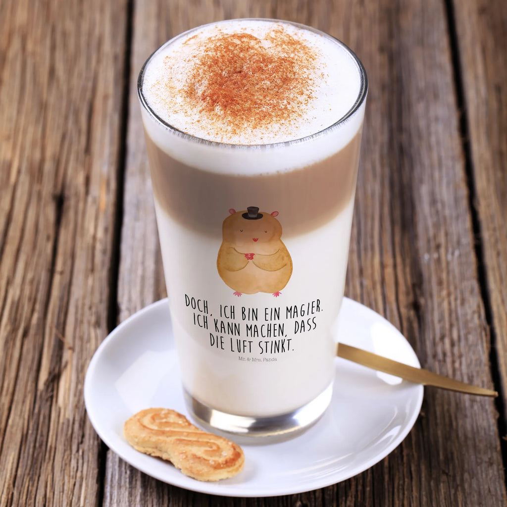 Glas Hamster mit Hut Cappuccino Glas, Glas, Cappuccino Tasse, Latte Macchiato, Tiermotive, Gute Laune, lustige Sprüche, Tiere, Hamster, Hut, Magier, Zylinder, Zwerghamster, Zauberer