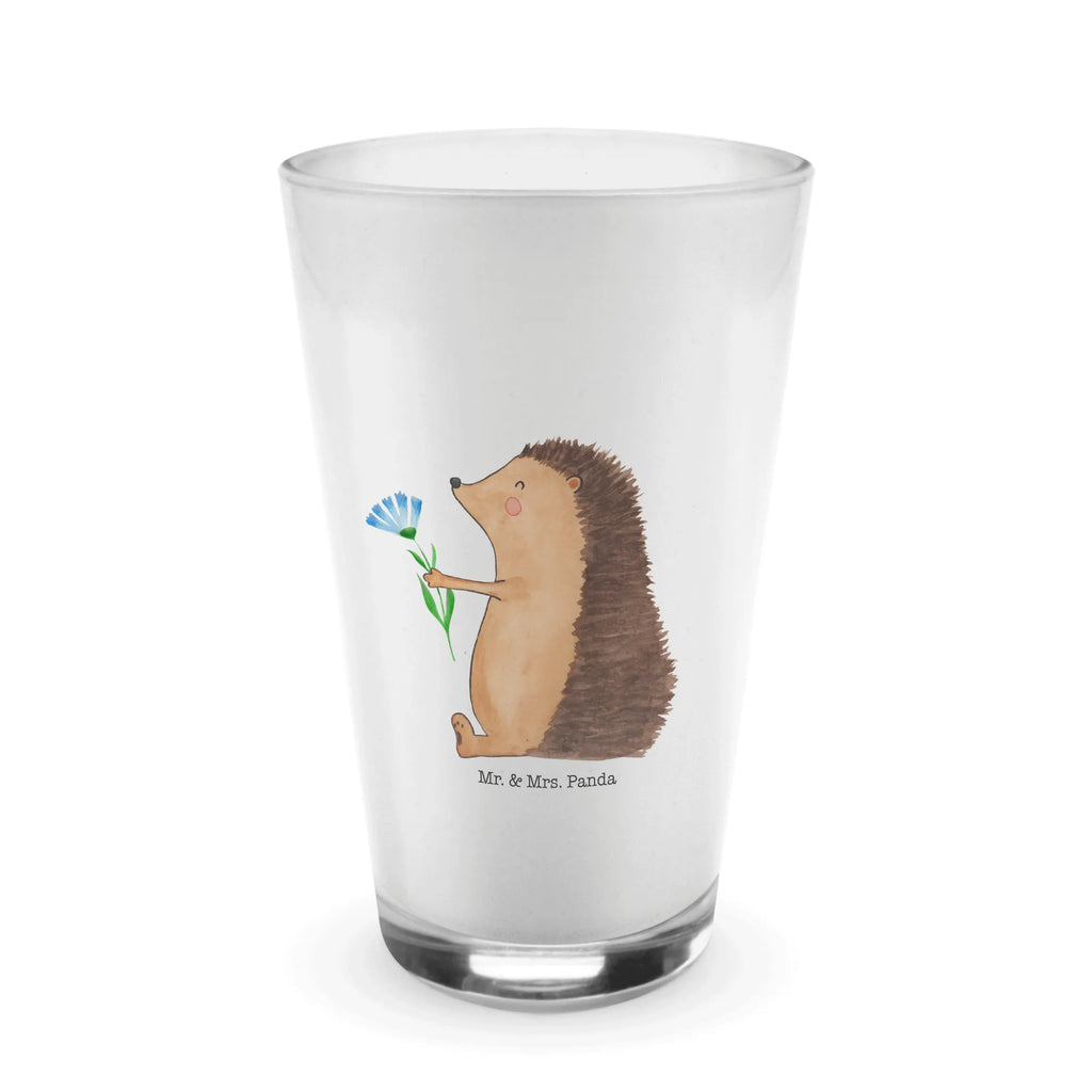 Glas Igel mit Blume Cappuccino Glas, Glas, Cappuccino Tasse, Latte Macchiato, Tiermotive, Gute Laune, lustige Sprüche, Tiere, Igel, Gute Besserung, Genesungswünsche, Krankheit, Krankenhaus, krank, Besuch