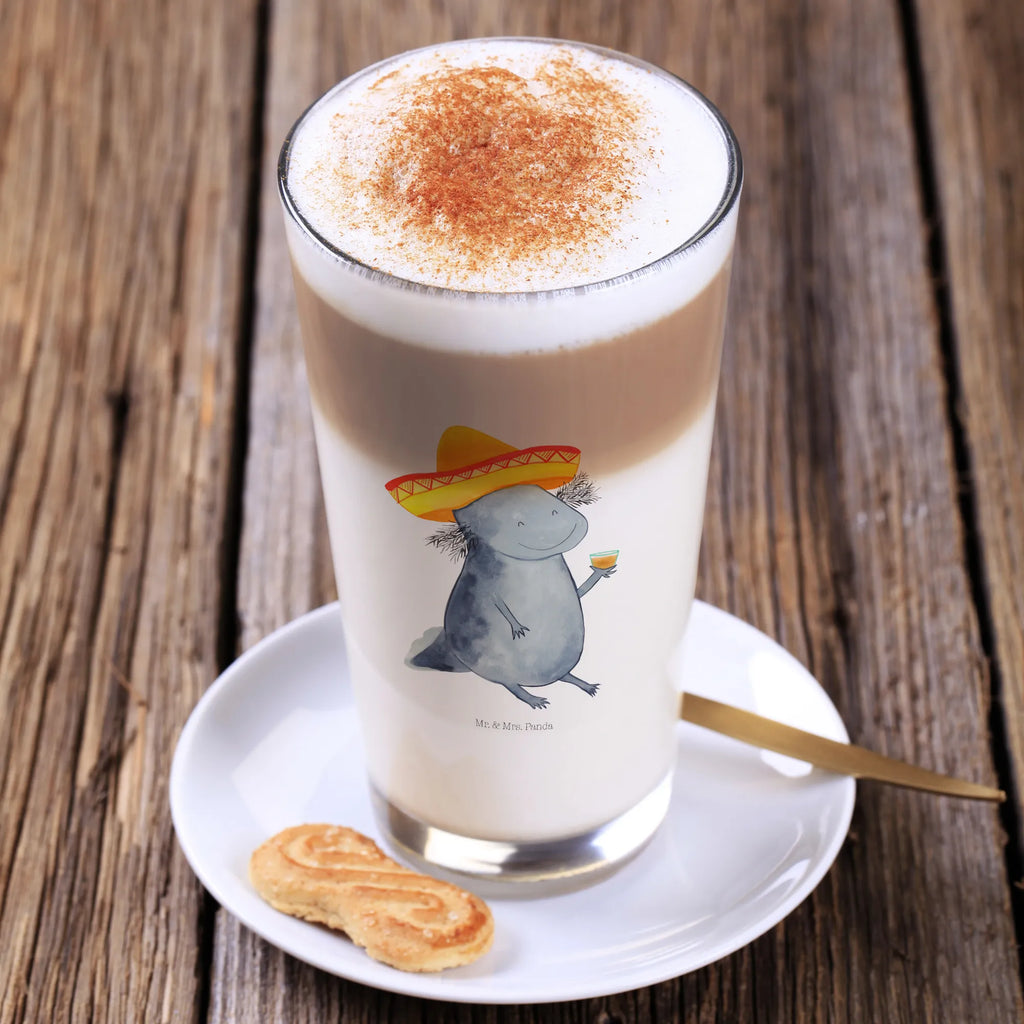 Glas Axolotl Tequila Cappuccino Glas, Glas, Cappuccino Tasse, Latte Macchiato, Axolotl, Molch, Mexico, Mexiko, Sombrero, Zitrone, Tequila, Motivation, Spruch, Schwanzlurch, Lurch, Lurche, Axolot, Feuerdrache, Feuersalamander