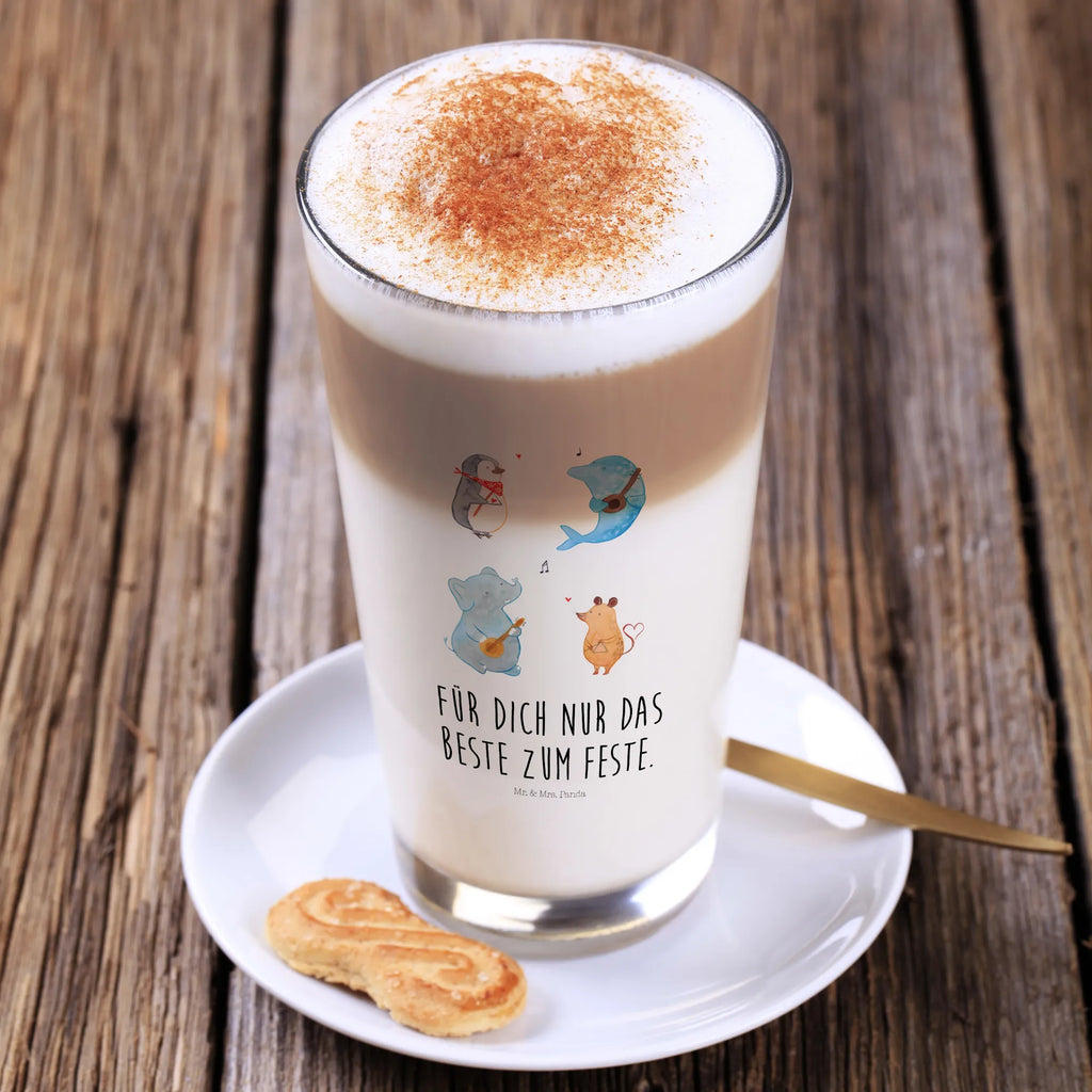 Glas Big Band Cappuccino Glas, Glas, Cappuccino Tasse, Latte Macchiato, Tiermotive, Gute Laune, lustige Sprüche, Tiere, Hund, Pinguin, Maus, Elefant, Delfin, Gitarre, Band, Triangel, Musikanten, Musik