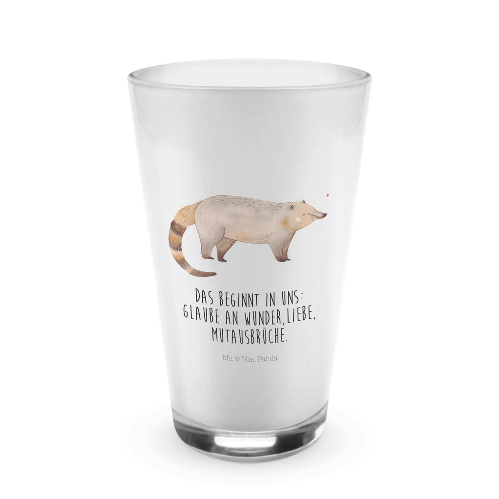 Glas Nasenbär Cappuccino Glas, Glas, Cappuccino Tasse, Latte Macchiato, Tiermotive, Gute Laune, lustige Sprüche, Tiere, Nasenbär, Nasenbären, Rüsselbär, Bär