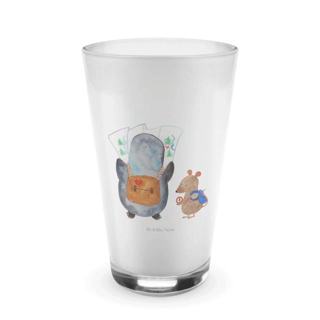 Glas Pinguin & Maus Wanderer Cappuccino Glas, Glas, Cappuccino Tasse, Latte Macchiato, Pinguin, Pinguine, Abenteurer, Abenteuer, Roadtrip, Ausflug, Wanderlust, wandern