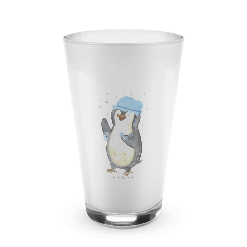 Glas Pinguin duscht Cappuccino Glas, Glas, Cappuccino Tasse, Latte Macchiato, Pinguin, Pinguine, Dusche, duschen, Lebensmotto, Motivation, Neustart, Neuanfang, glücklich sein