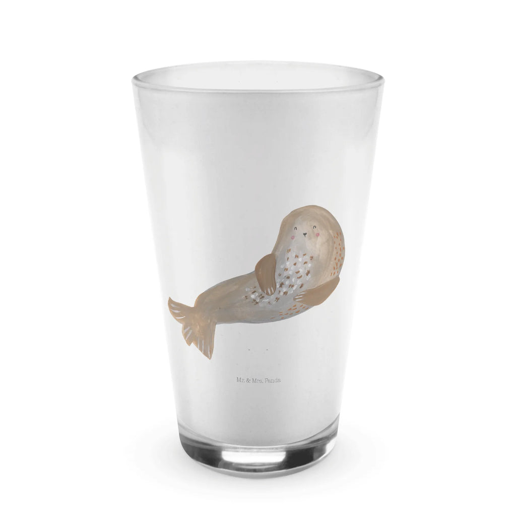 Glas Robbe lachend Cappuccino Glas, Glas, Cappuccino Tasse, Latte Macchiato, Tiermotive, Gute Laune, lustige Sprüche, Tiere, Robbe, Robben, Seehund, Strand, Meerestier, Ostsee, Nordsee