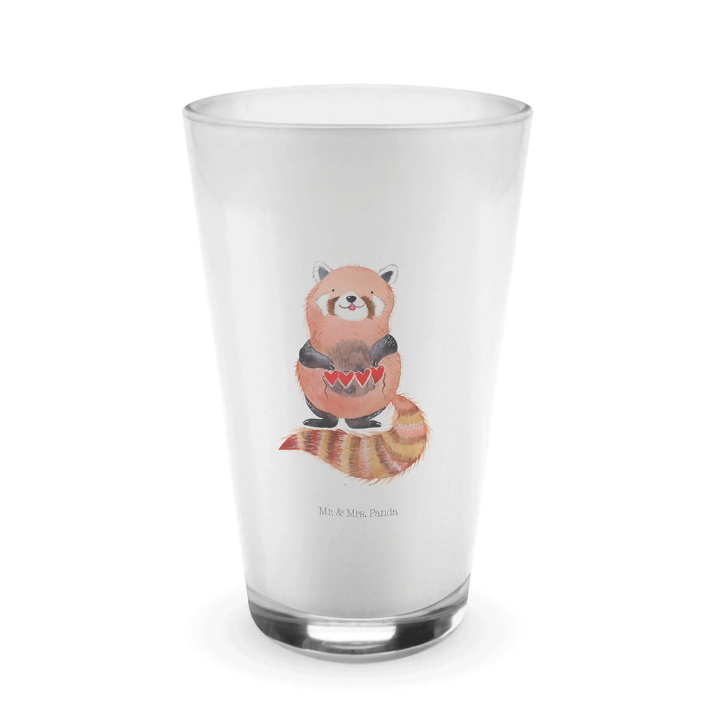 Glas Roter Panda Cappuccino Glas, Glas, Cappuccino Tasse, Latte Macchiato, Tiermotive, Gute Laune, lustige Sprüche, Tiere, Panda, Liebe, Rot, Herz, Liebling, Lieblingsmensch