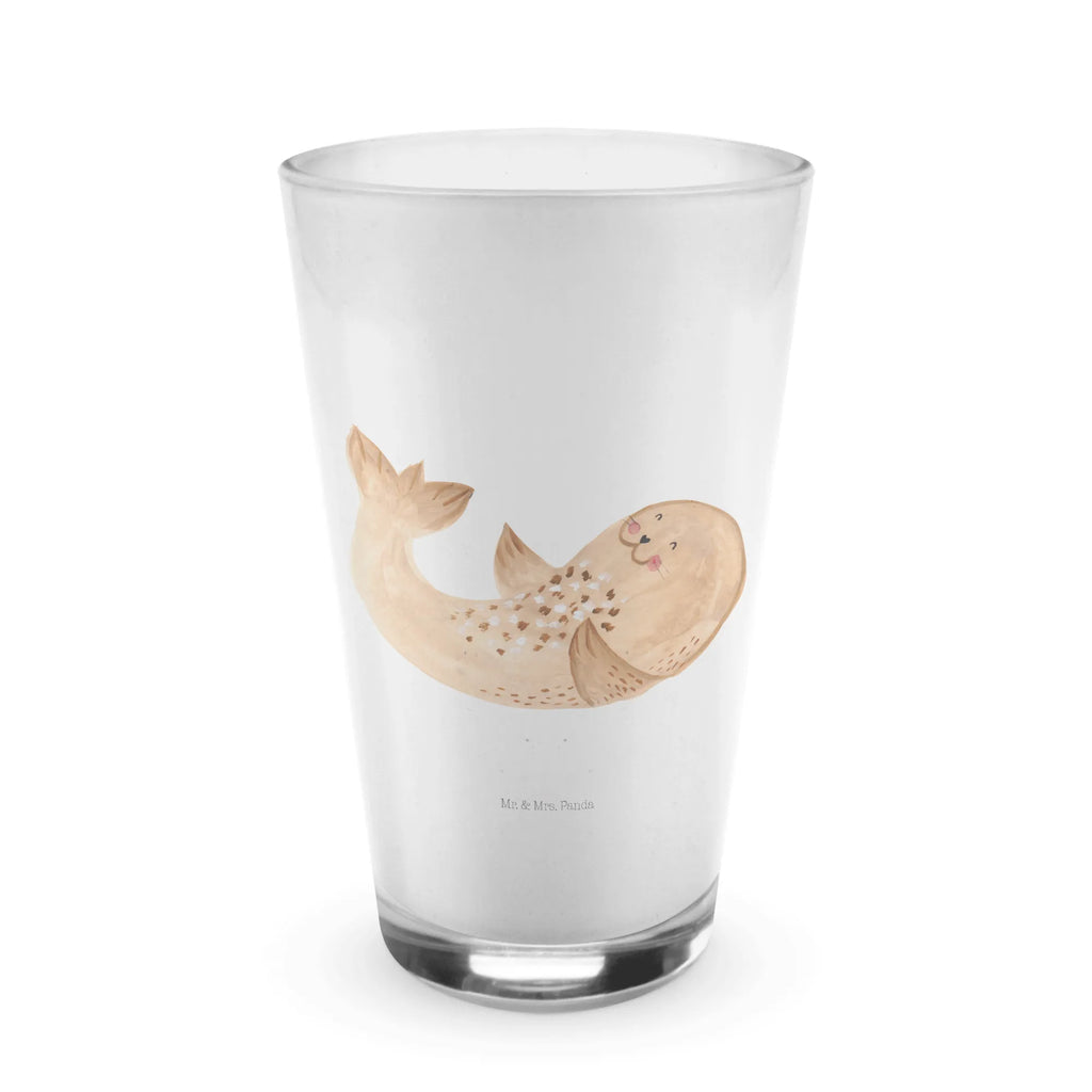 Glas Robbe liegend Cappuccino Glas, Glas, Cappuccino Tasse, Latte Macchiato, Tiermotive, Gute Laune, lustige Sprüche, Tiere, Robbe, Robben, Seehund, Strand, Meerestier, Ostsee, Nordsee, Lachen, Freude