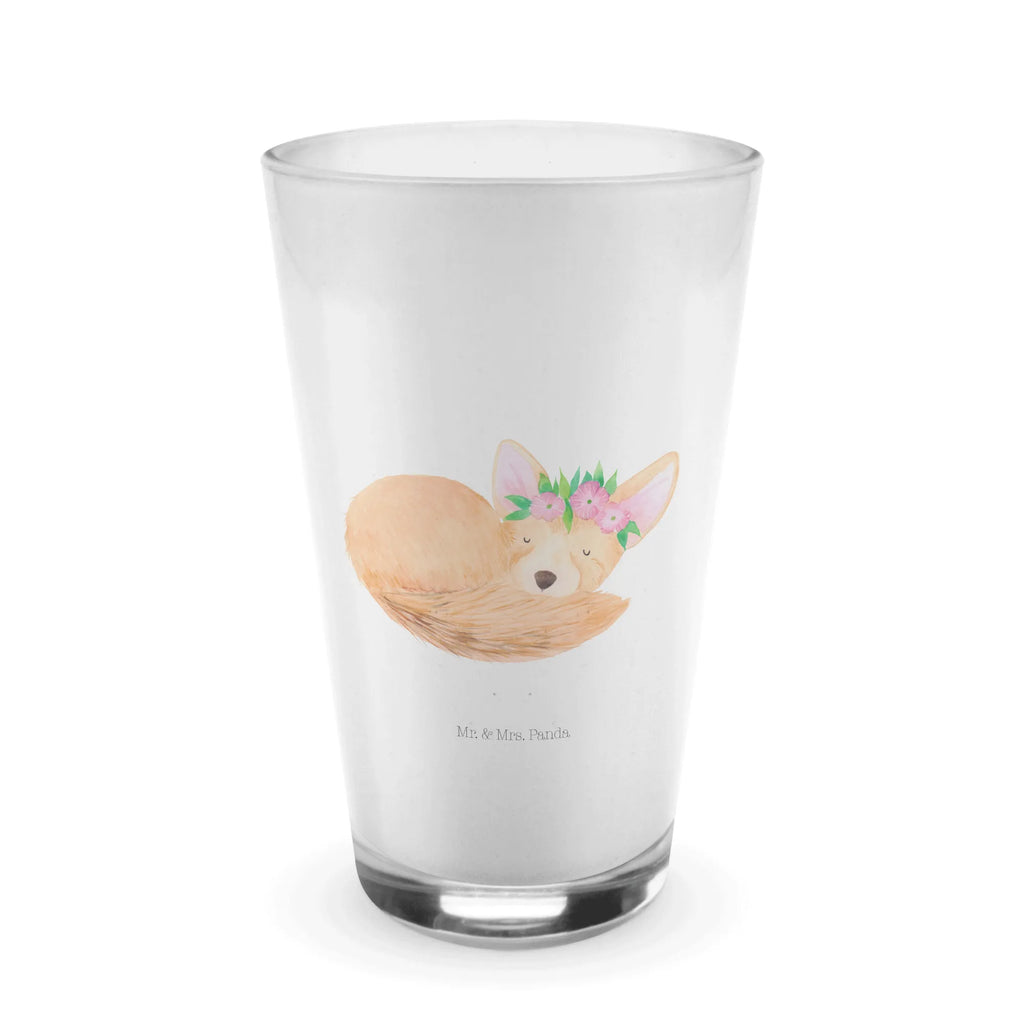 Glas Wüstenfuchs Blumenkranz Cappuccino Glas, Glas, Cappuccino Tasse, Latte Macchiato, Afrika, Wildtiere, Wüste, Wüstenfuchs, Blumen, Blumenkranz, Glücklich