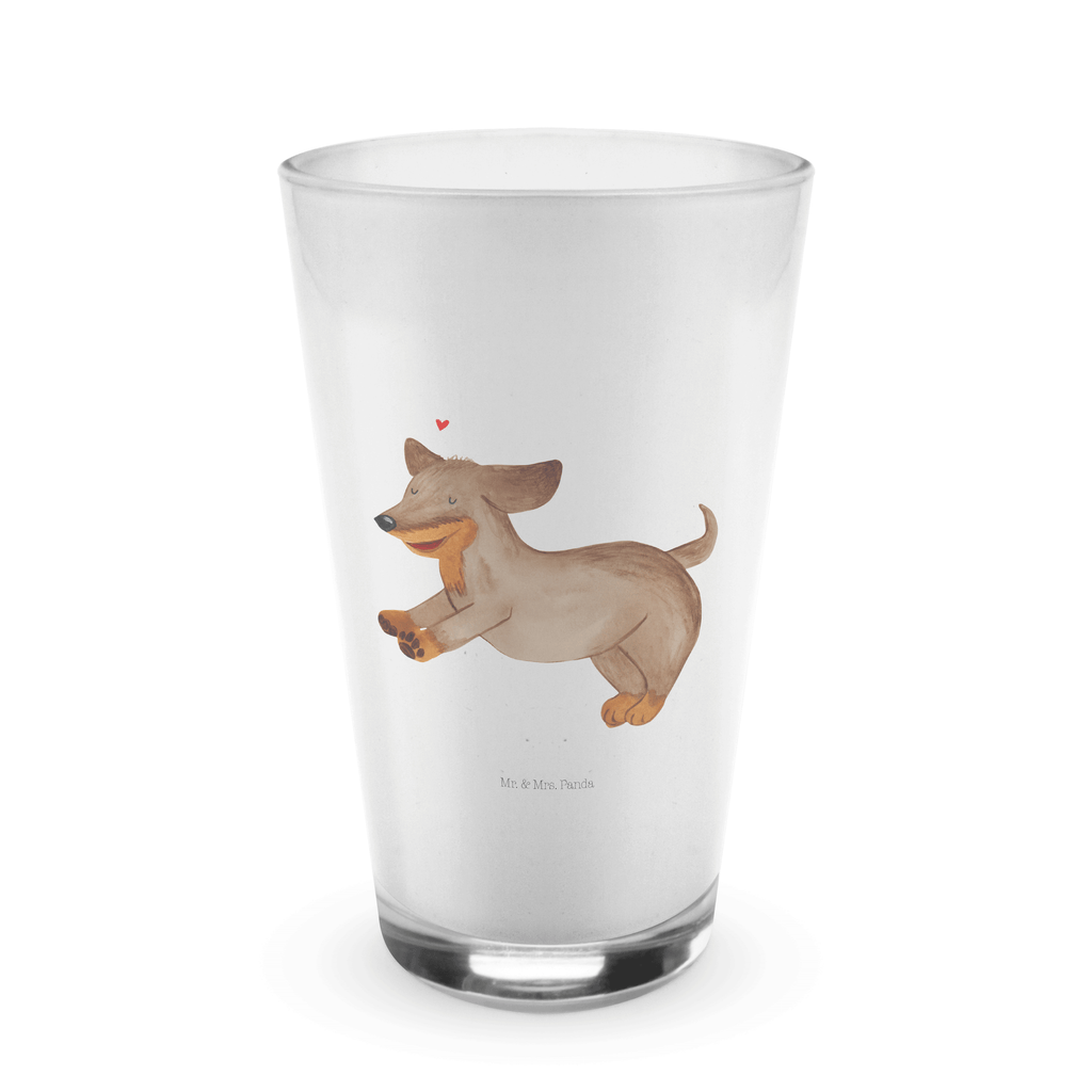 Glas Hund Dackel fröhlich Cappuccino Glas, Glas, Cappuccino Tasse, Latte Macchiato, Hund, Hundemotiv, Haustier, Hunderasse, Tierliebhaber, Hundebesitzer, Sprüche, Hunde, Dackel, Dachshund, happy dog