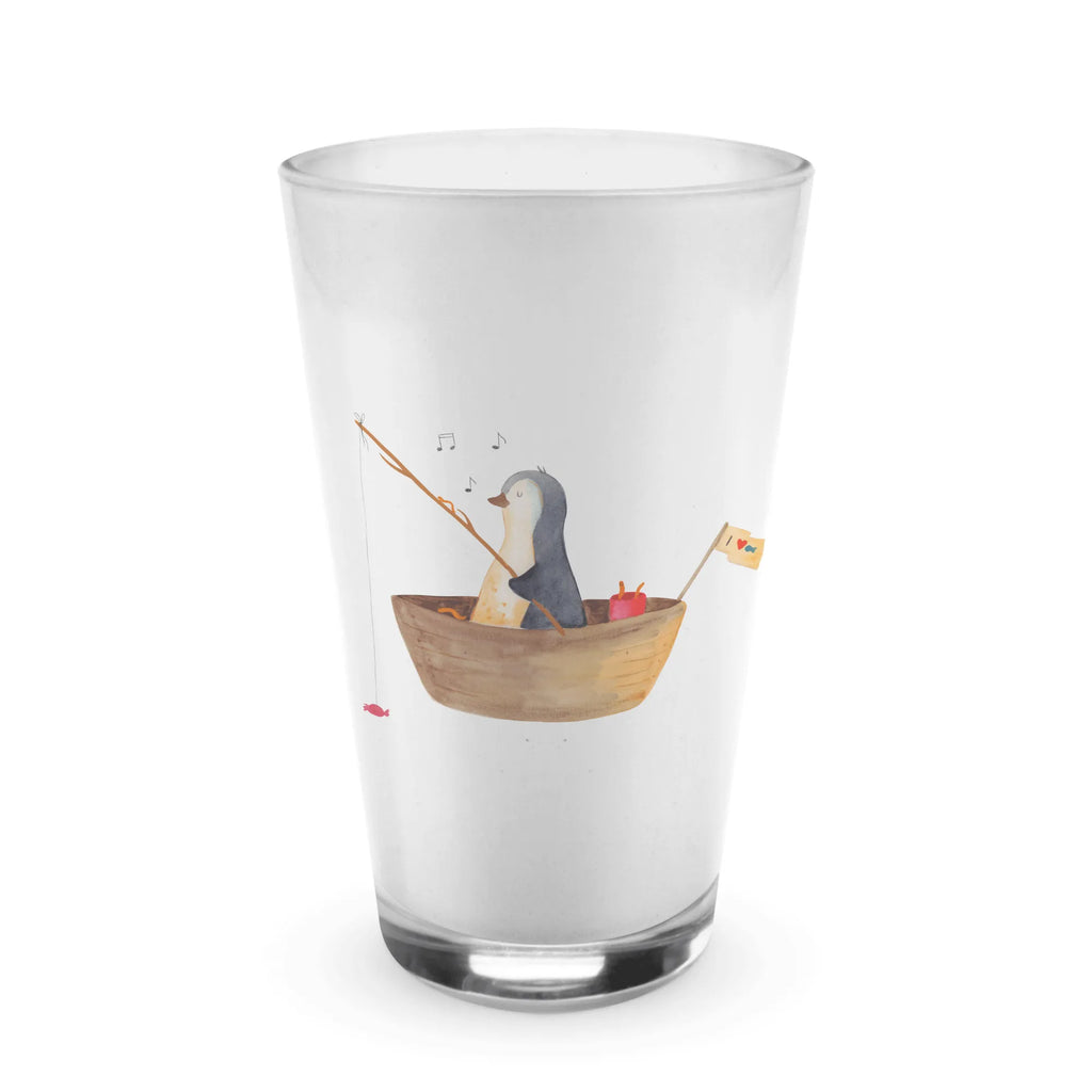 Glas Pinguin Angelboot Cappuccino Glas, Glas, Cappuccino Tasse, Latte Macchiato, Pinguin, Pinguine, Angeln, Boot, Angelboot, Lebenslust, Leben, genießen, Motivation, Neustart, Neuanfang, Trennung, Scheidung, Geschenkidee Liebeskummer