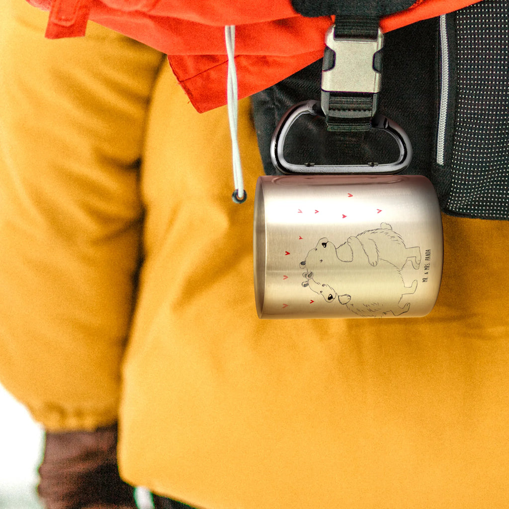 Edelstahlbecher Eisbär Umarmen Edelstahltasse, Karabiner, Edelstahlbecher, Outdoor, Camping, Tasse, Becher, Tiermotive, Gute Laune, lustige Sprüche, Tiere