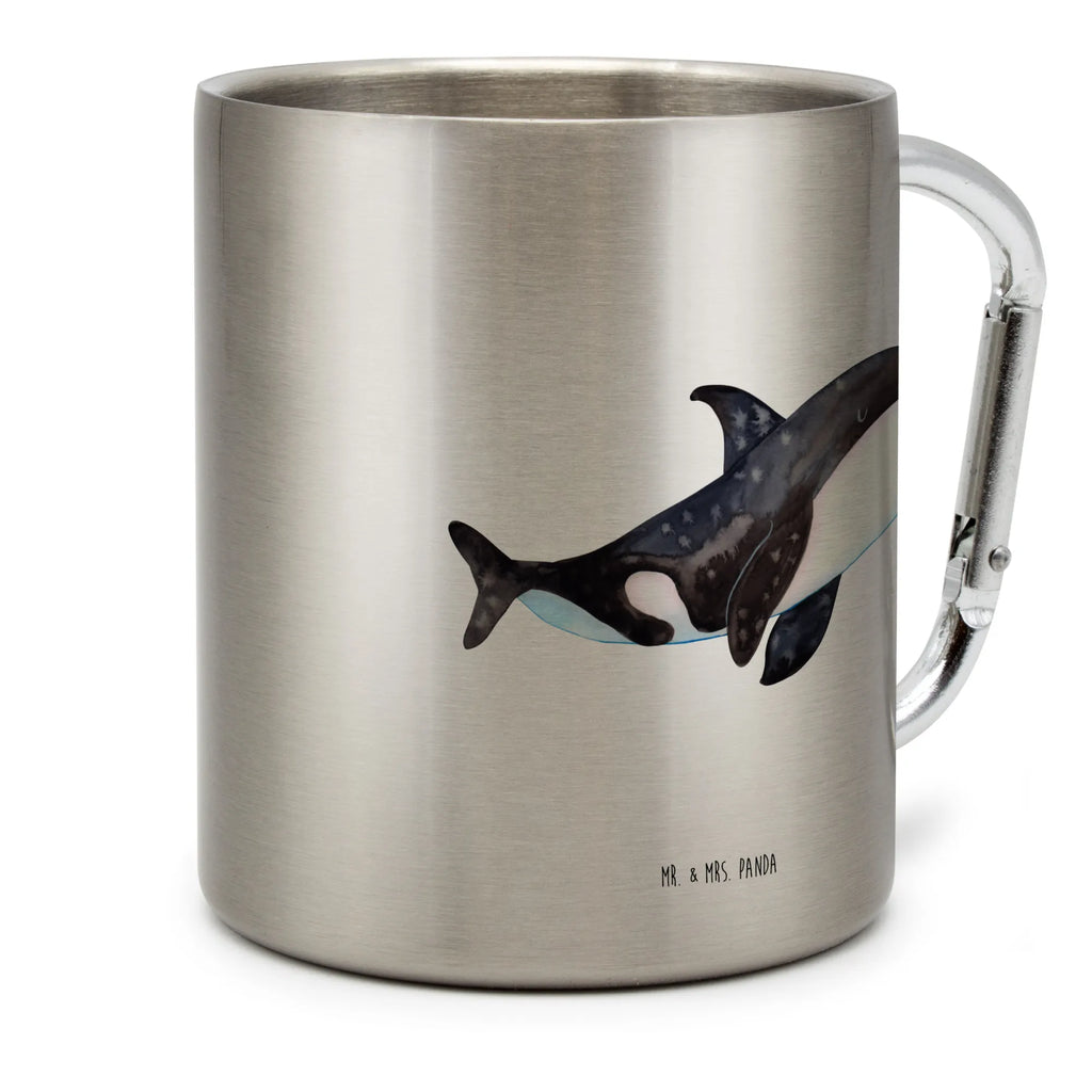 Edelstahlbecher Orca Edelstahltasse, Karabiner, Edelstahlbecher, Outdoor, Camping, Tasse, Becher, Meerestiere, Meer, Urlaub, Orca, Orcas, Killerwal, Wal, Möglichkeiten, Büro, Arbeit, Motivation, Selbstliebe, Neustart, Startup