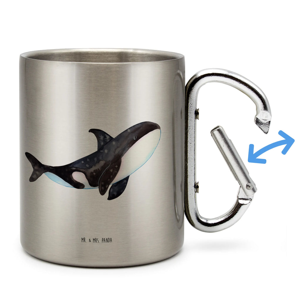 Edelstahlbecher Orca Edelstahltasse, Karabiner, Edelstahlbecher, Outdoor, Camping, Tasse, Becher, Meerestiere, Meer, Urlaub, Orca, Orcas, Killerwal, Wal, Möglichkeiten, Büro, Arbeit, Motivation, Selbstliebe, Neustart, Startup