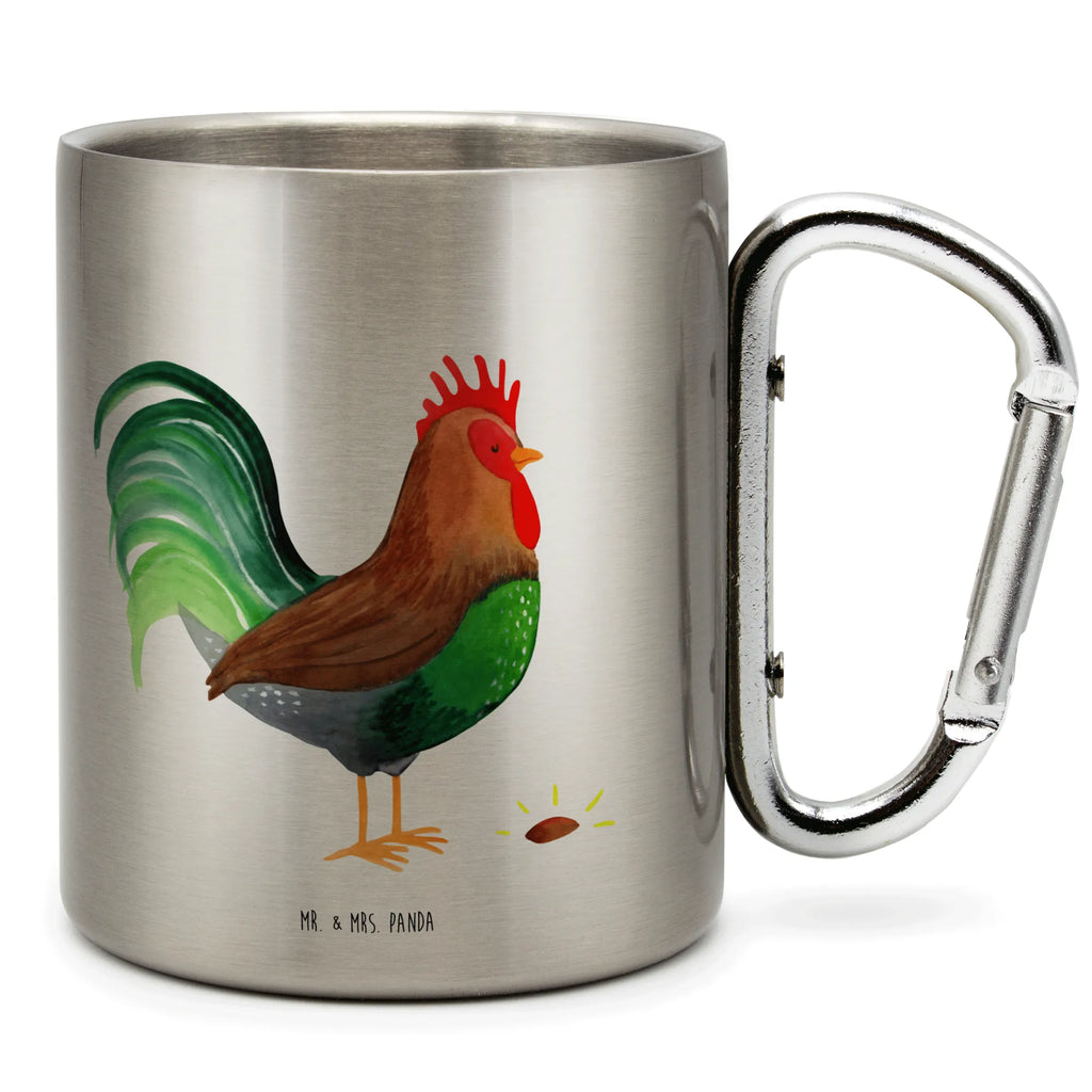 Edelstahlbecher Hahn mit Korn Edelstahltasse, Karabiner, Edelstahlbecher, Outdoor, Camping, Tasse, Becher, Bauernhof, Hoftiere, Landwirt, Landwirtin, Hahn, Korn, Henne, Eier, Natur