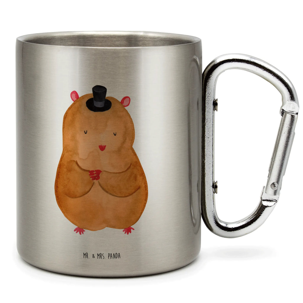 Edelstahlbecher Hamster mit Hut Edelstahltasse, Karabiner, Edelstahlbecher, Outdoor, Camping, Tasse, Becher, Tiermotive, Gute Laune, lustige Sprüche, Tiere, Hamster, Hut, Magier, Zylinder, Zwerghamster, Zauberer