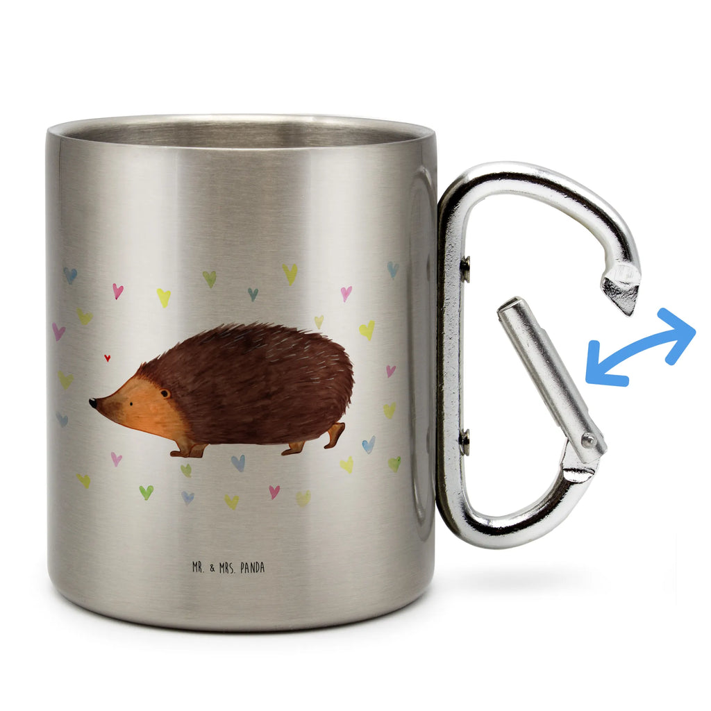 Edelstahlbecher Igel Herzen Edelstahltasse, Karabiner, Edelstahlbecher, Outdoor, Camping, Tasse, Becher, Tiermotive, Gute Laune, lustige Sprüche, Tiere, Liebe, Herz, Herzen, Igel, Vertrauen, Kuss, Leben