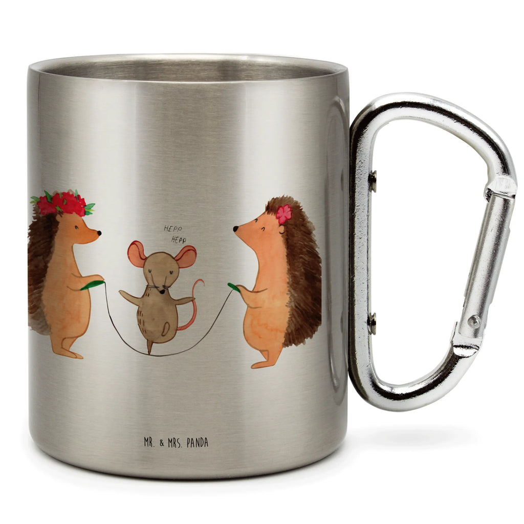 Edelstahlbecher Igel Seilhüpfen Edelstahltasse, Karabiner, Edelstahlbecher, Outdoor, Camping, Tasse, Becher, Tiermotive, Gute Laune, lustige Sprüche, Tiere, Igel, Maus, Seilspringen, Seilhüpfen, Kinder, Kindergarten