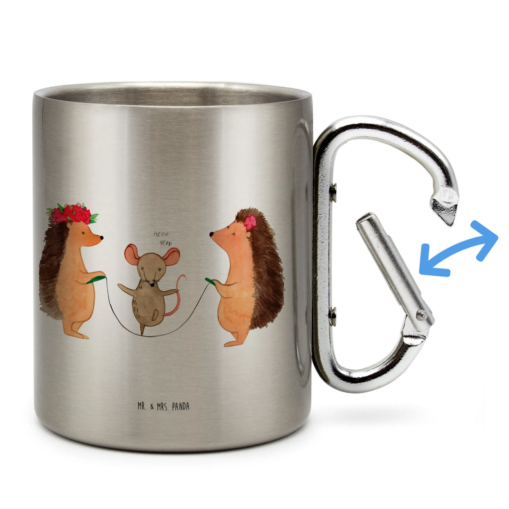 Edelstahlbecher Igel Seilhüpfen Edelstahltasse, Karabiner, Edelstahlbecher, Outdoor, Camping, Tasse, Becher, Tiermotive, Gute Laune, lustige Sprüche, Tiere, Igel, Maus, Seilspringen, Seilhüpfen, Kinder, Kindergarten